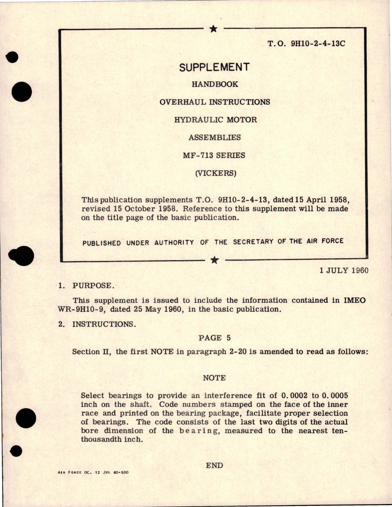 Sample page 1 from AirCorps Library document: Supplement to Overhaul Instructions for Hydraulic Motor Assembly - MF-713 Series