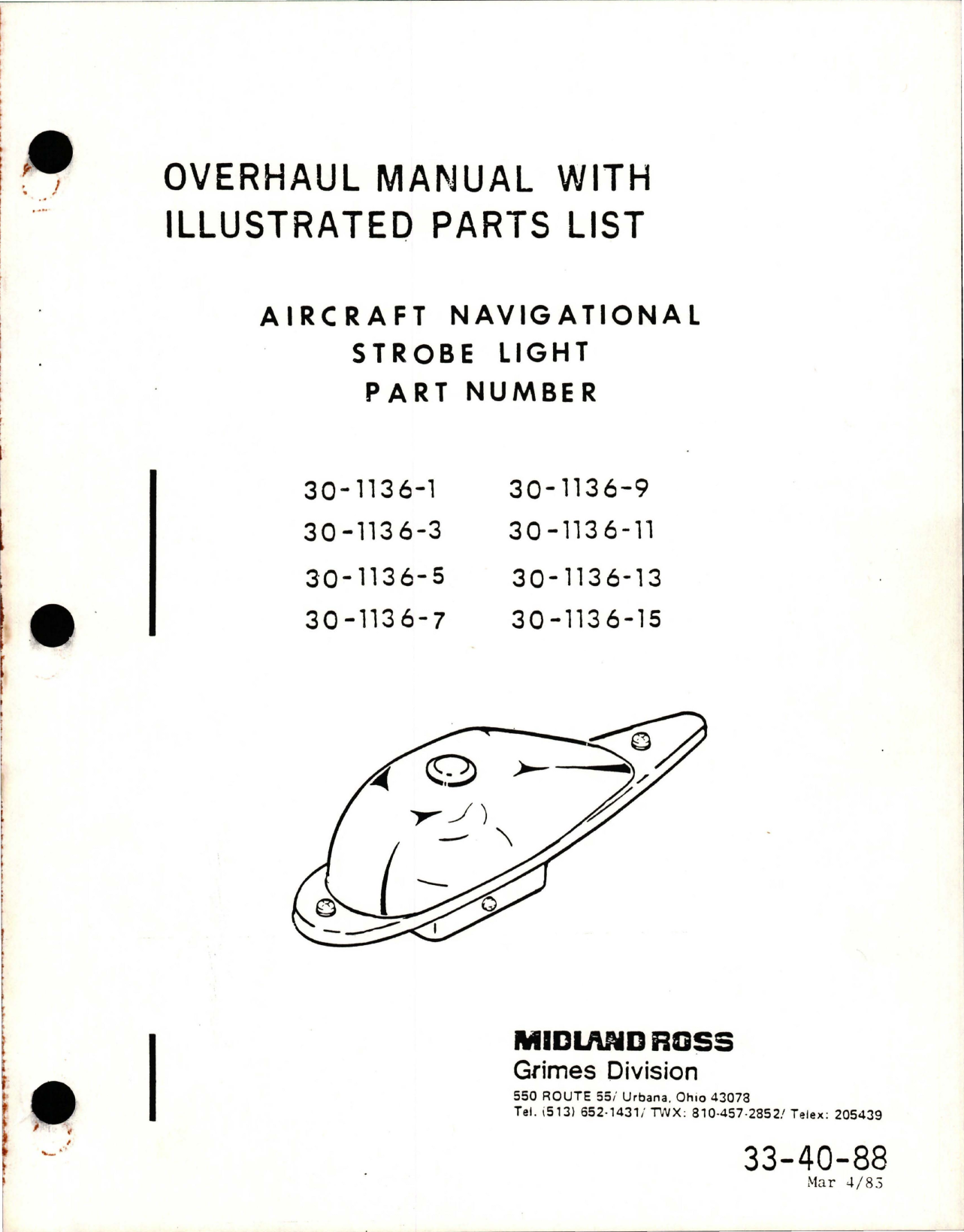 Sample page 1 from AirCorps Library document: Overhaul Manual with Illustrated Parts List for Navigational Strobe Light