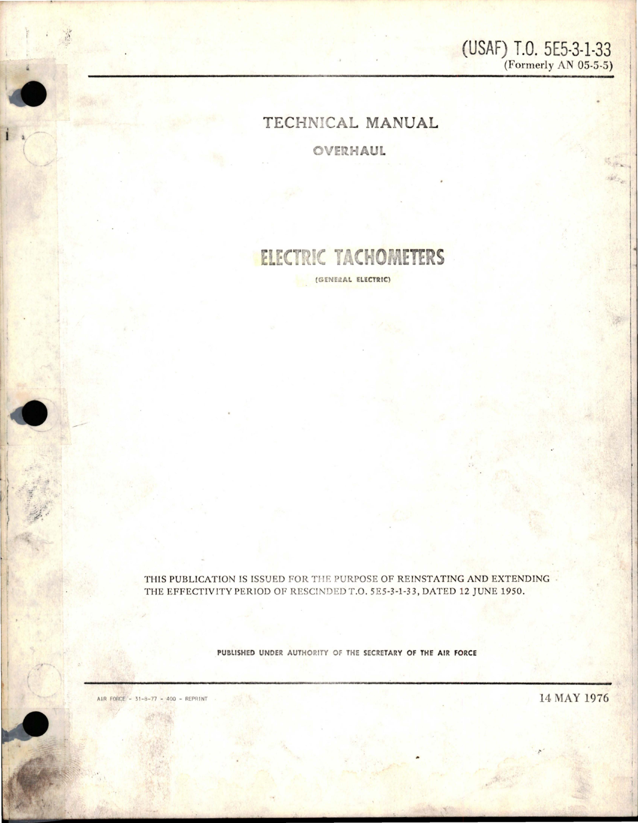 Sample page 1 from AirCorps Library document: Overhaul for Electric Tachometer