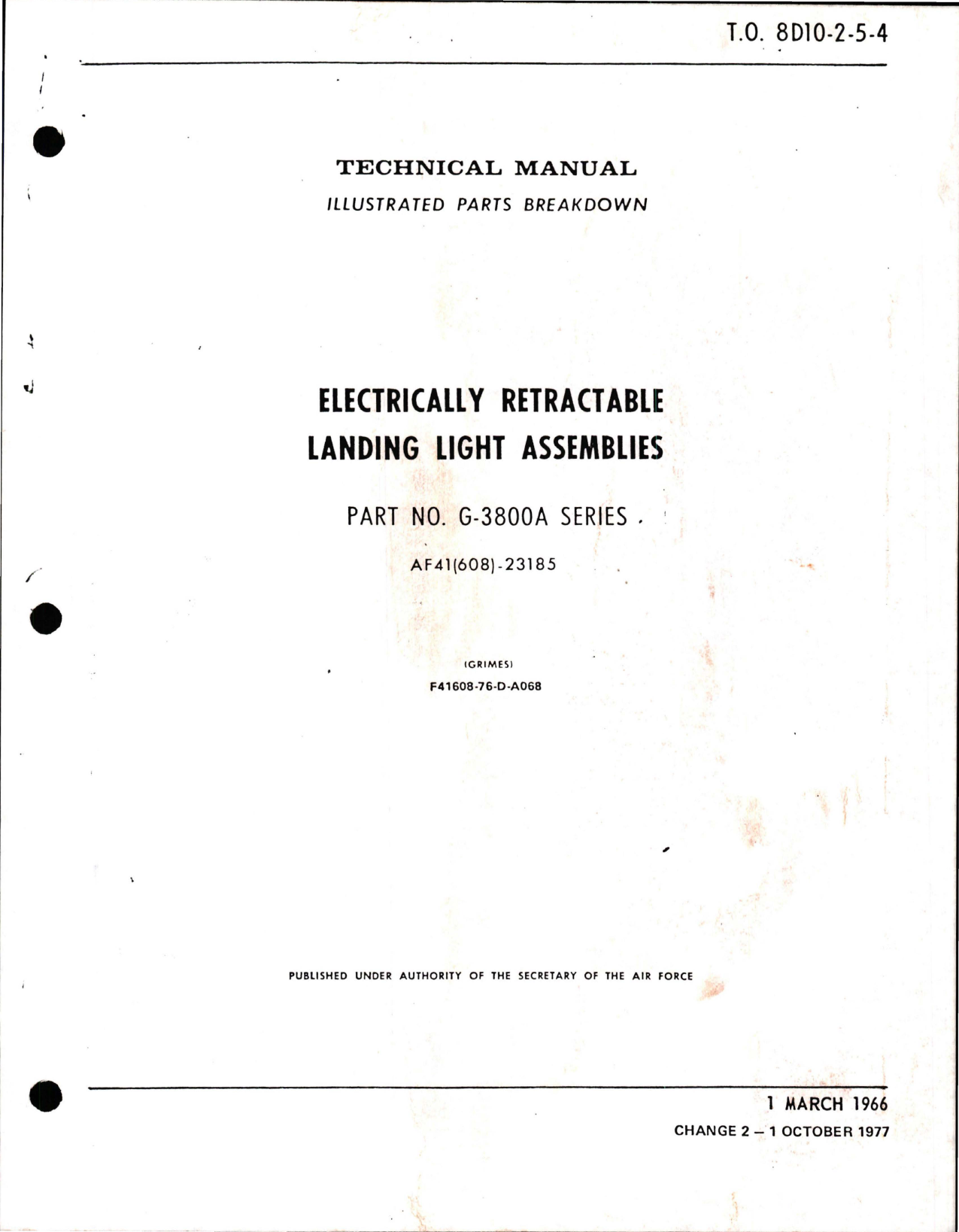 Sample page 1 from AirCorps Library document: Illustrated Parts Breakdown for Electrically Retractable Landing Light Assemblies - Part G-3800A Series - Change 2