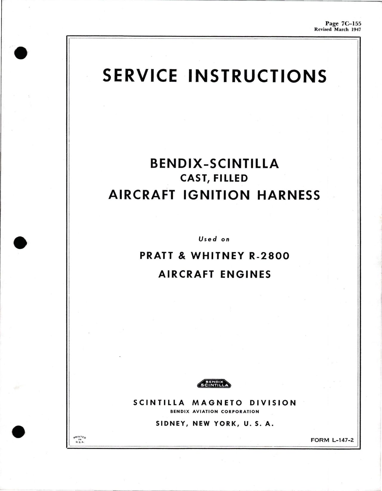 Sample page 1 from AirCorps Library document: Service Instructions for Cast Filled Ignition Harness