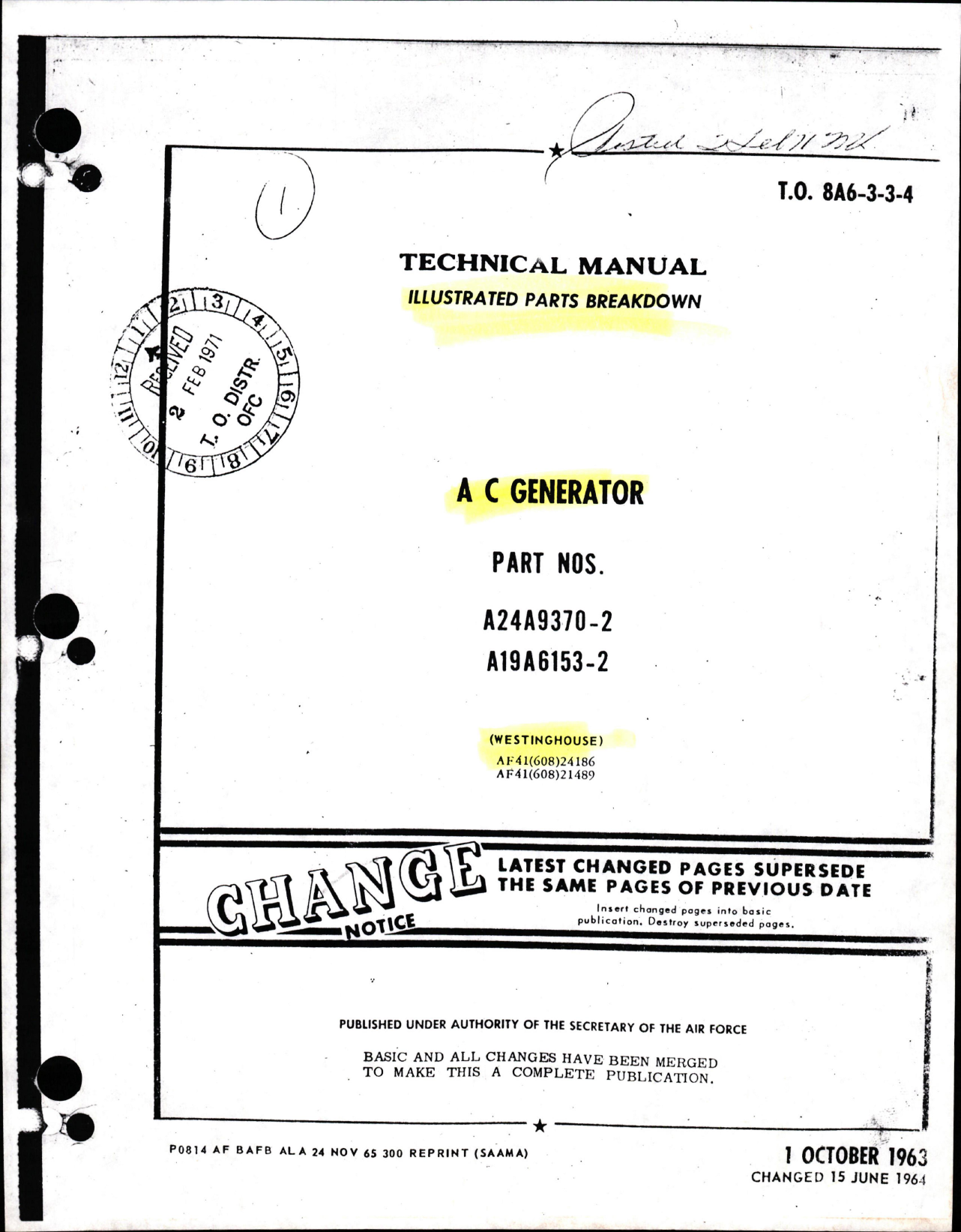 Sample page 1 from AirCorps Library document: Illustrated Parts Breakdown for AC Generator - Parts  A24A9370-2 and A19A6153-2