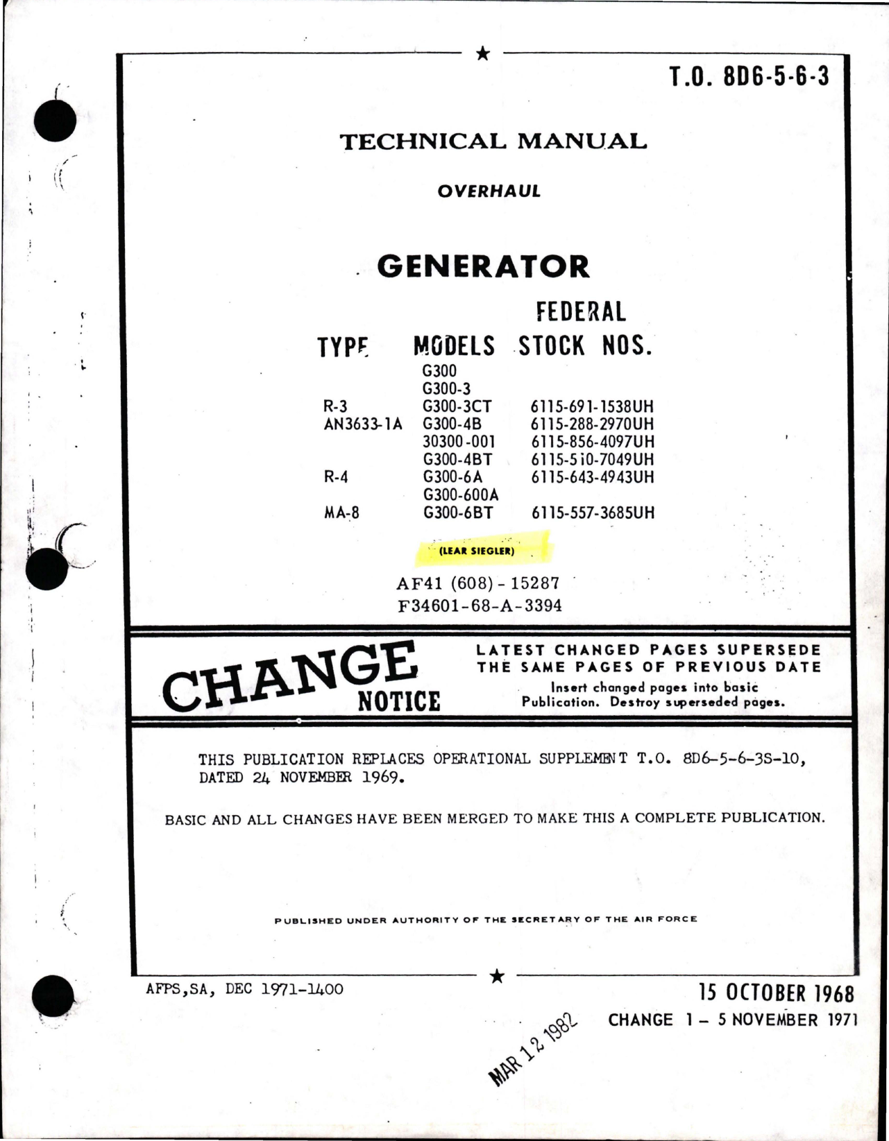 Sample page 1 from AirCorps Library document: Overhaul for Generator