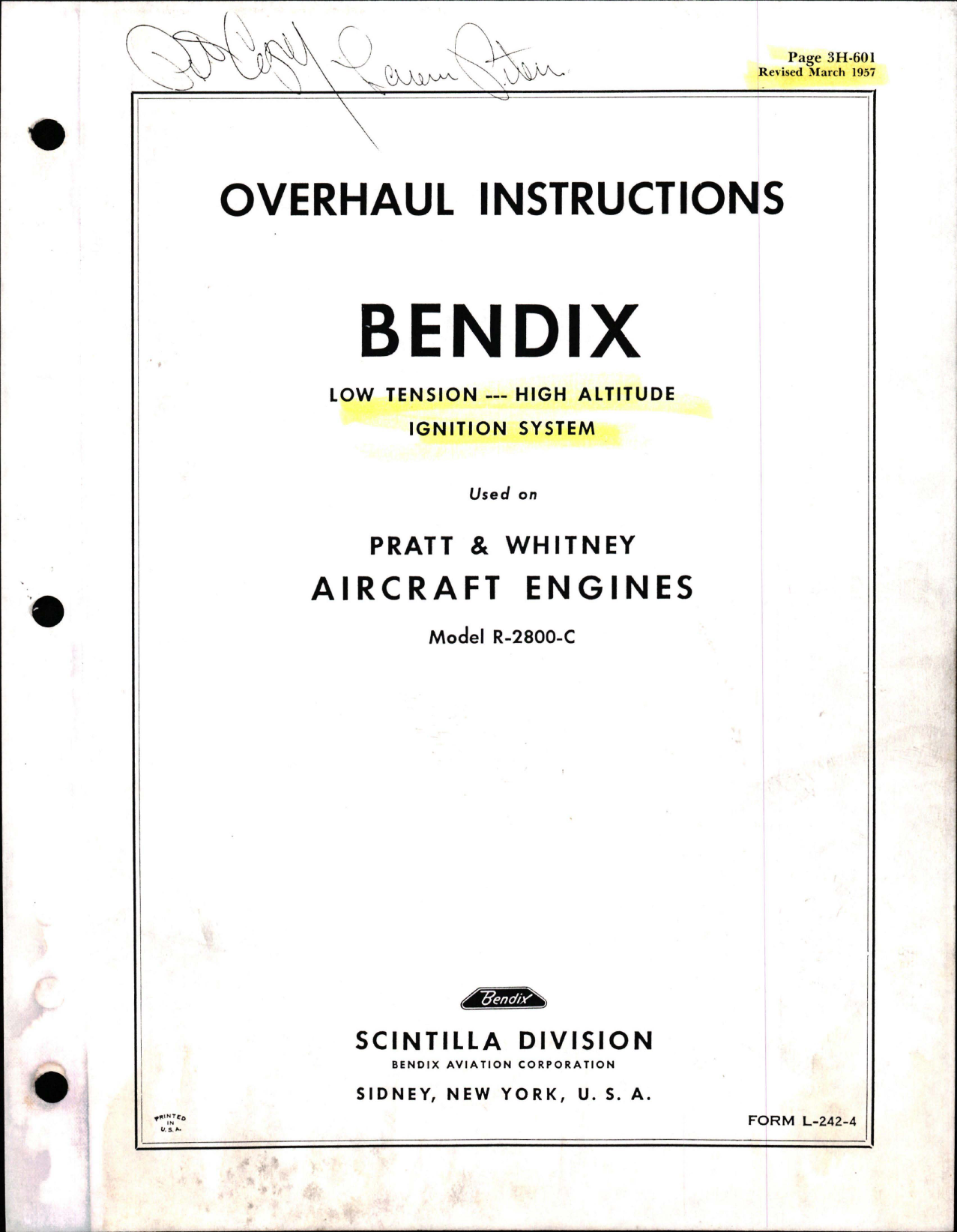 Sample page 1 from AirCorps Library document: Overhaul Instructions for Low Tension - High Altitude Ignition System