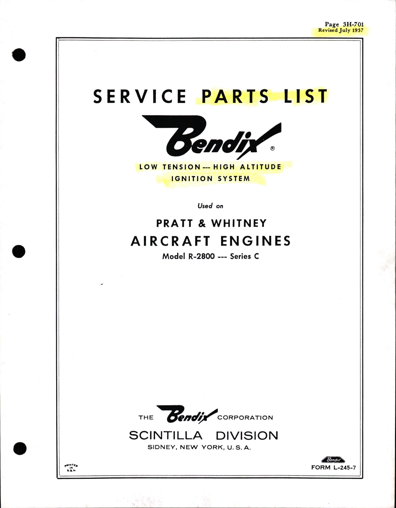 Sample page 1 from AirCorps Library document: Service Parts List for Low Tension - High Altitude Ignition System