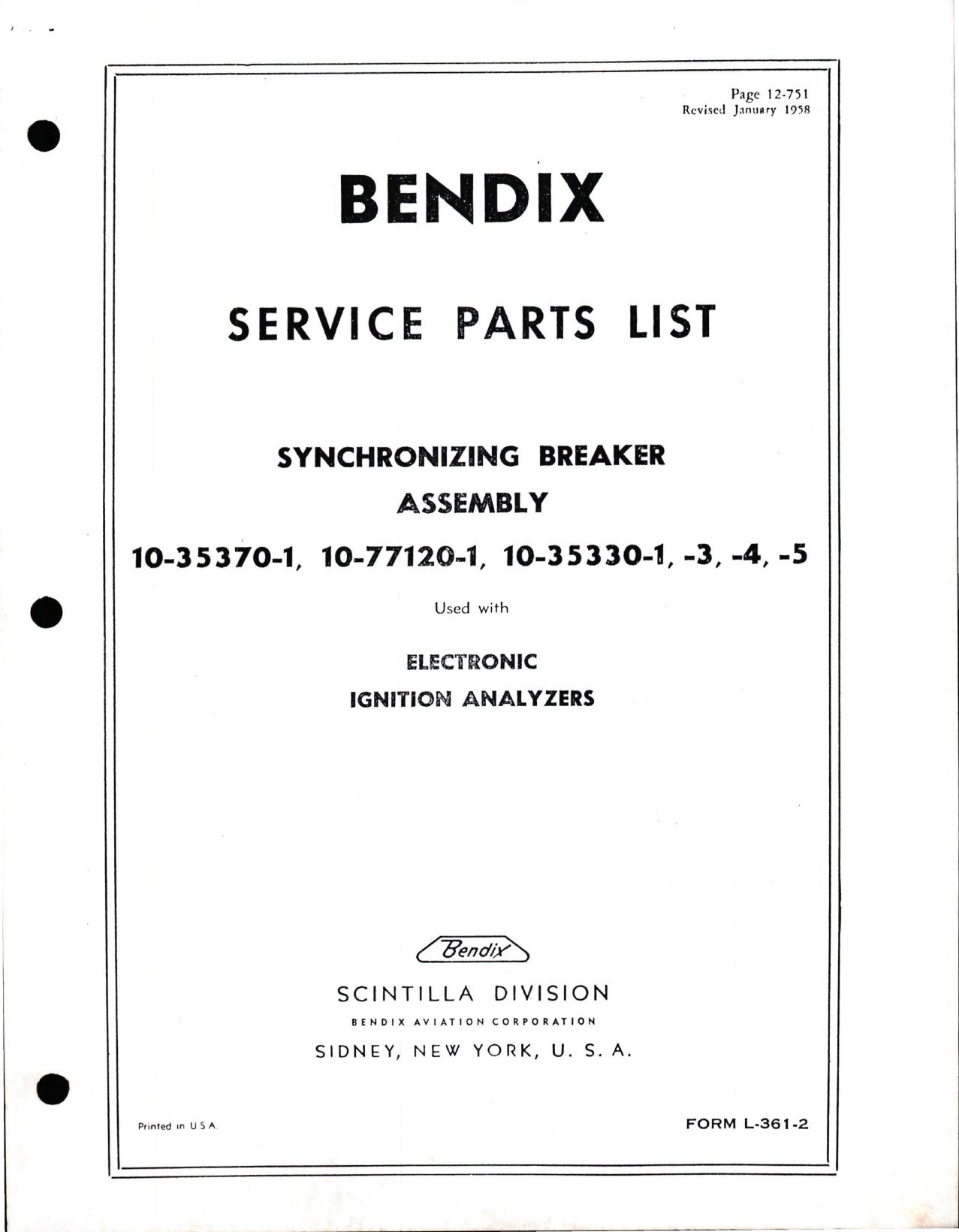 Sample page 1 from AirCorps Library document: Service Parts List for Synchronizing Breaker Assembly