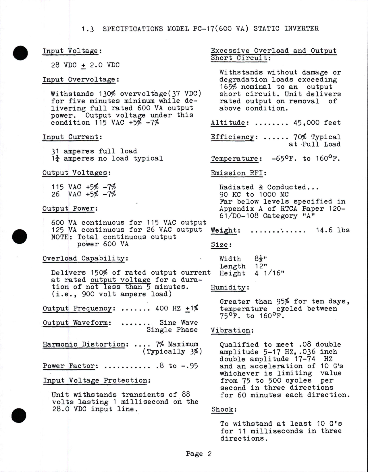 Sample page 7 from AirCorps Library document: Instruction Manual for Static Inverter - Model PC-17