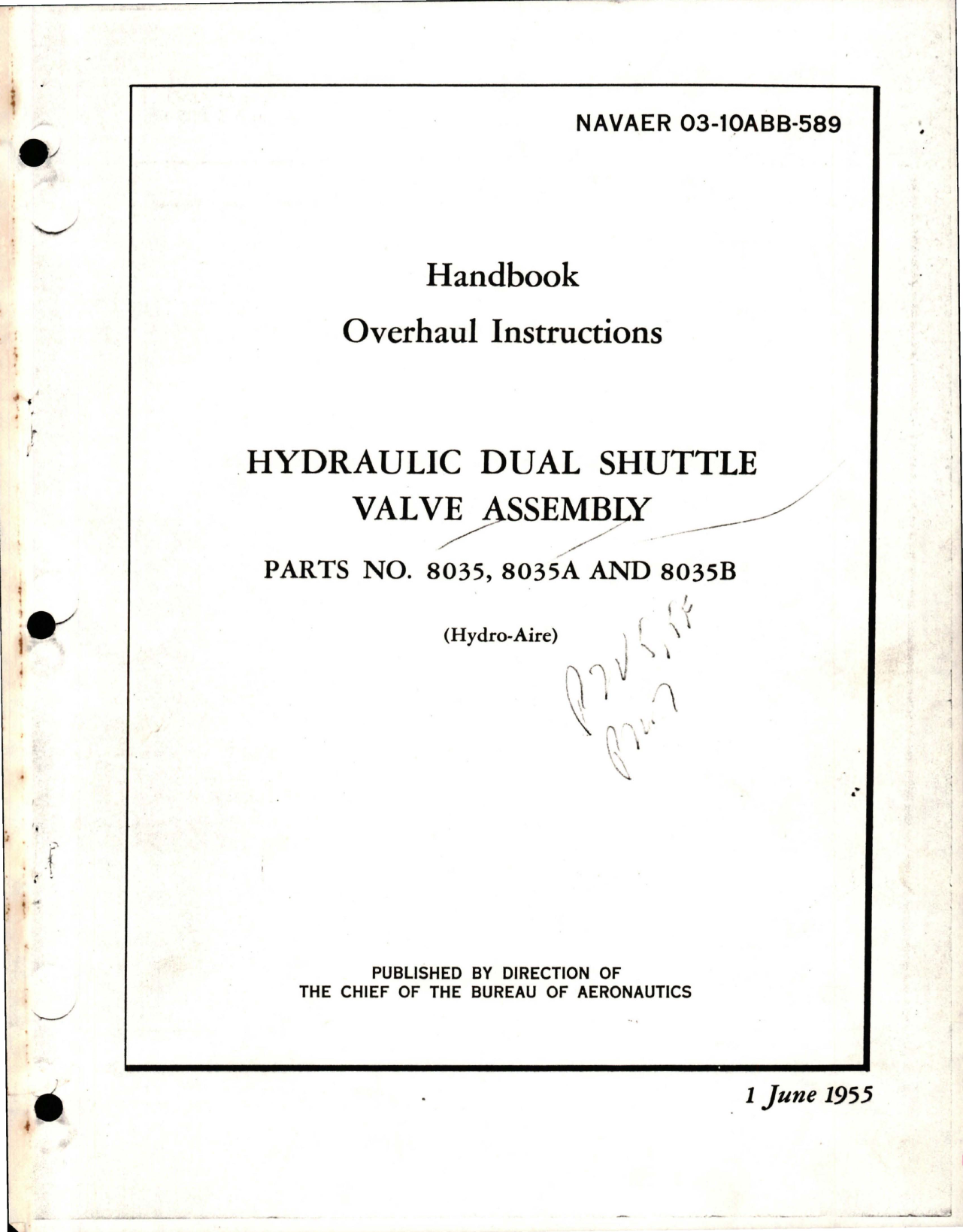 Sample page 1 from AirCorps Library document: Overhaul Instructions for Hydraulic Dual Shuttle Valve Assembly - Parts 8035, 8035A, 8035B