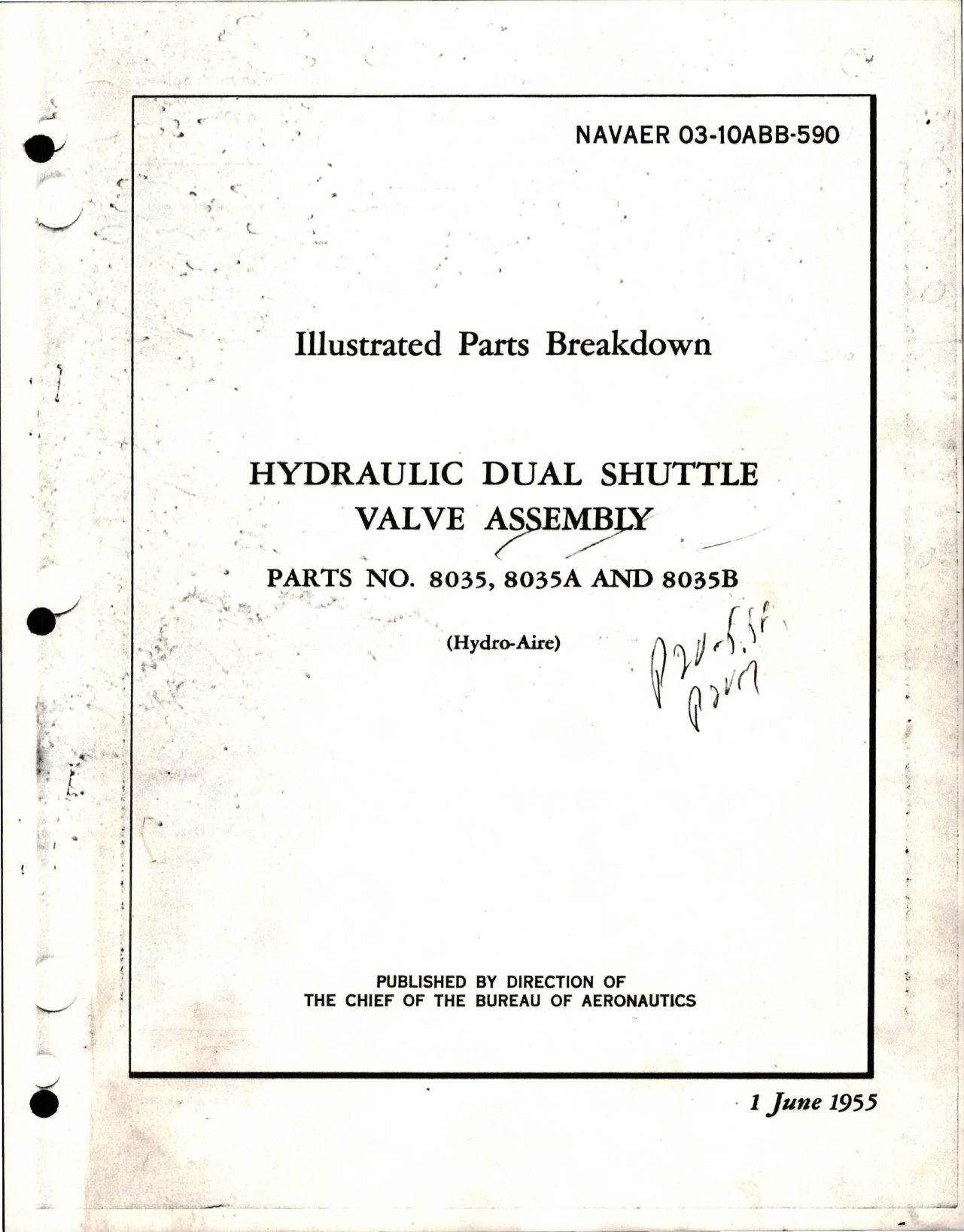 Sample page 1 from AirCorps Library document: Illustrated Parts Breakdown for Hydraulic Dual Shuttle Valve Assembly - Parts 8035, 8035A, and 8035B 
