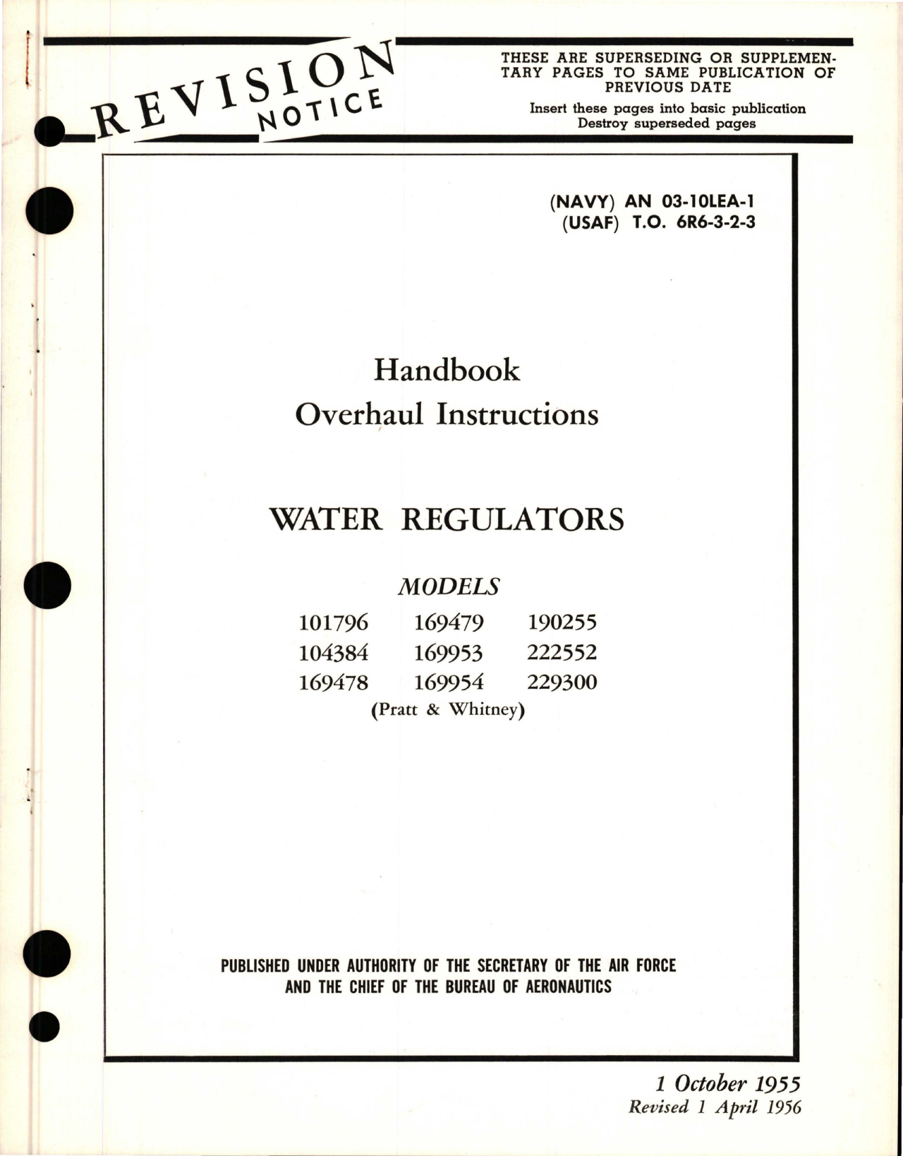 Sample page 1 from AirCorps Library document: Overhaul Instructions for Water Regulators