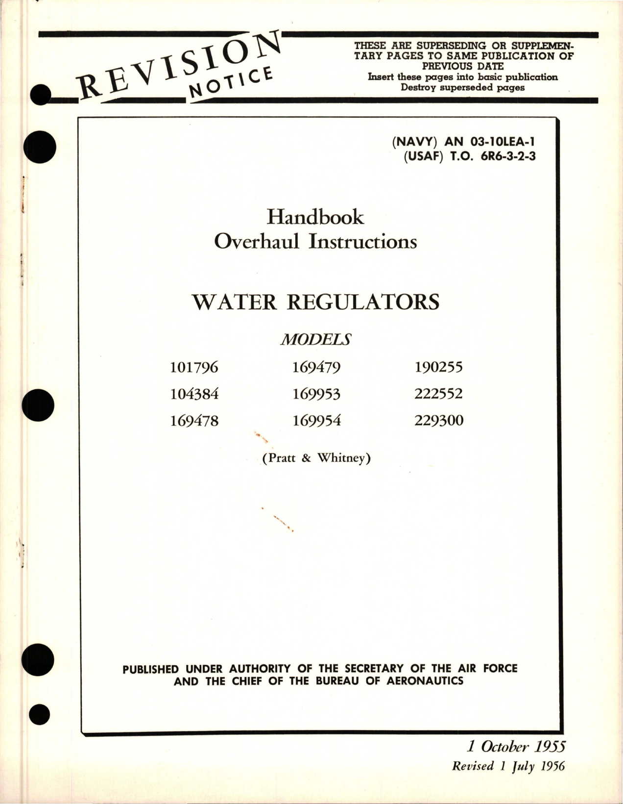 Sample page 1 from AirCorps Library document: Overhaul Instructions for Water Regulators