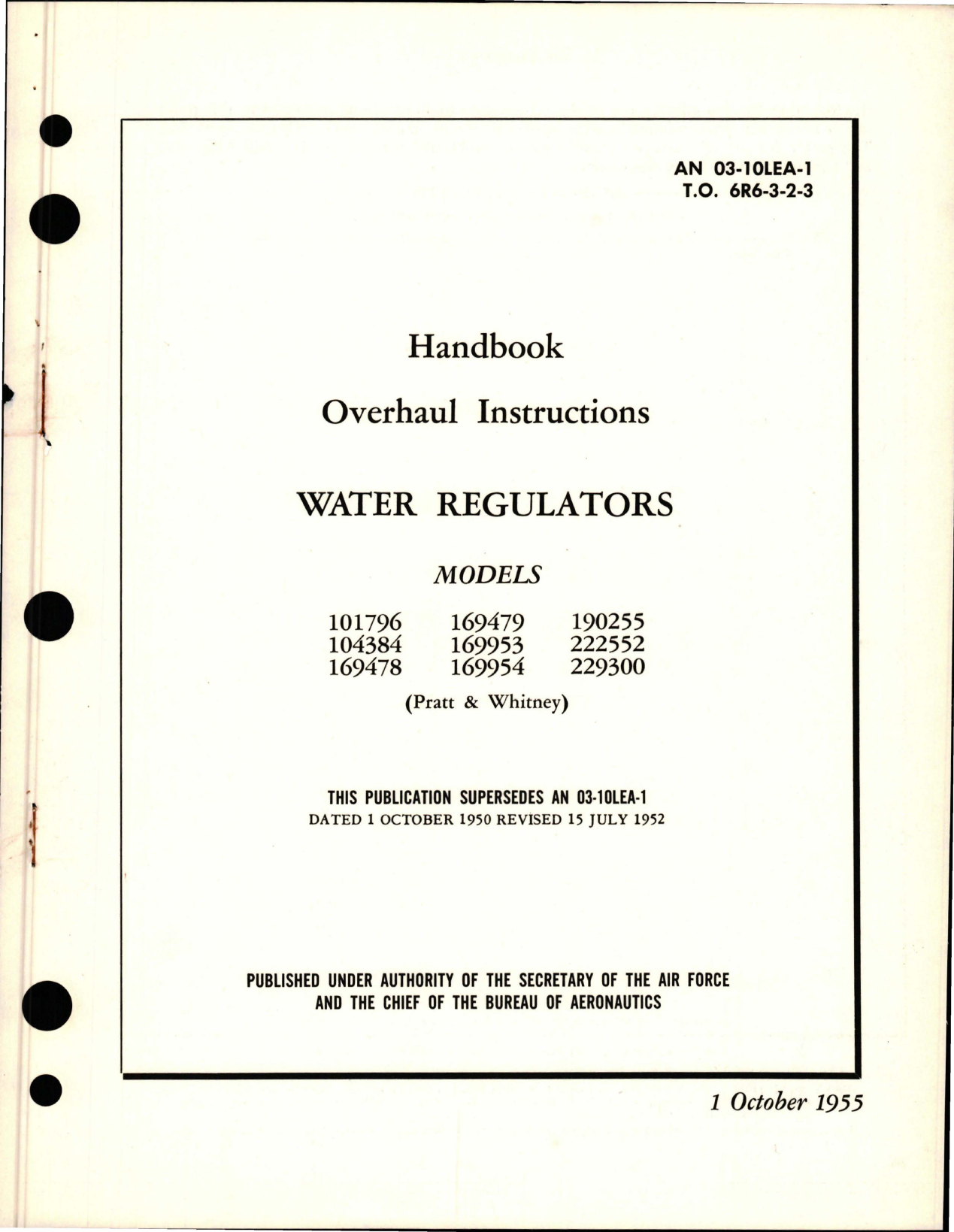 Sample page 1 from AirCorps Library document: Overhaul Instructions for Water Regulators