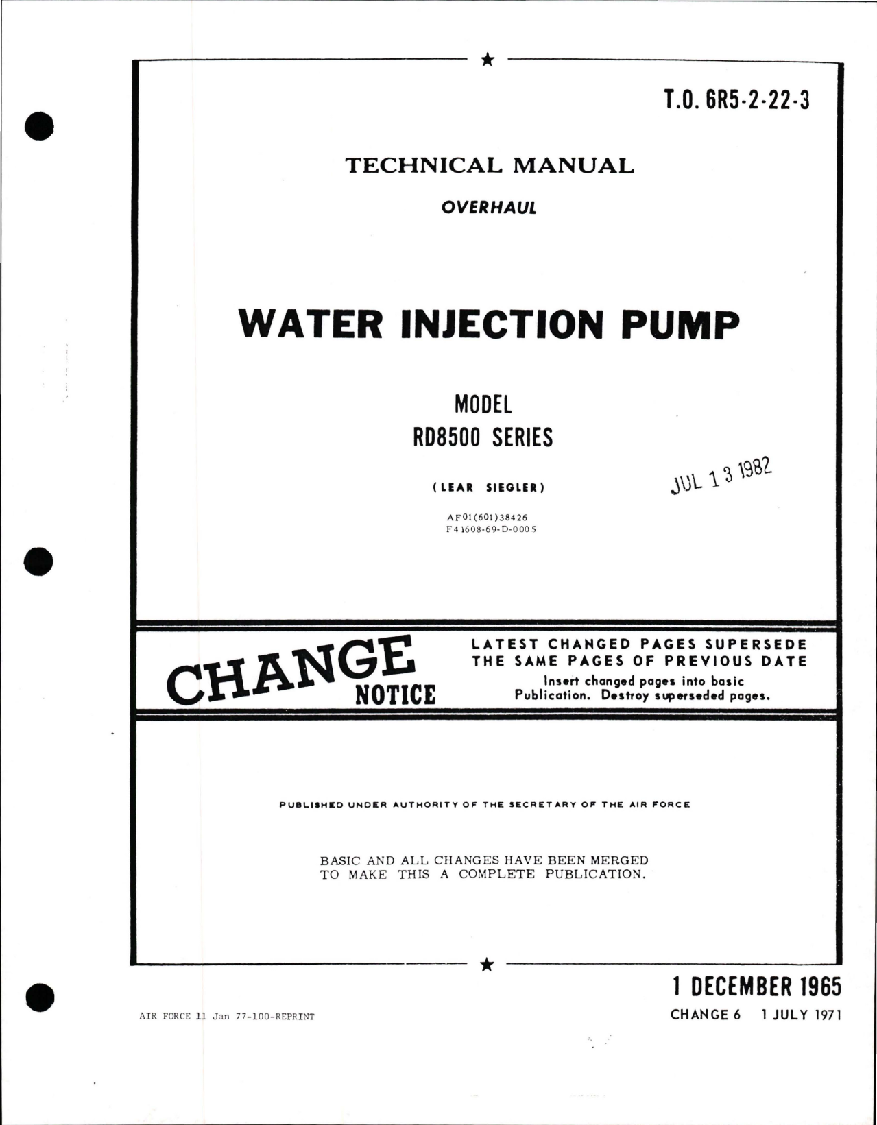 Sample page 1 from AirCorps Library document: Overhaul for Water Injection Pump - Model RD8500 Series 