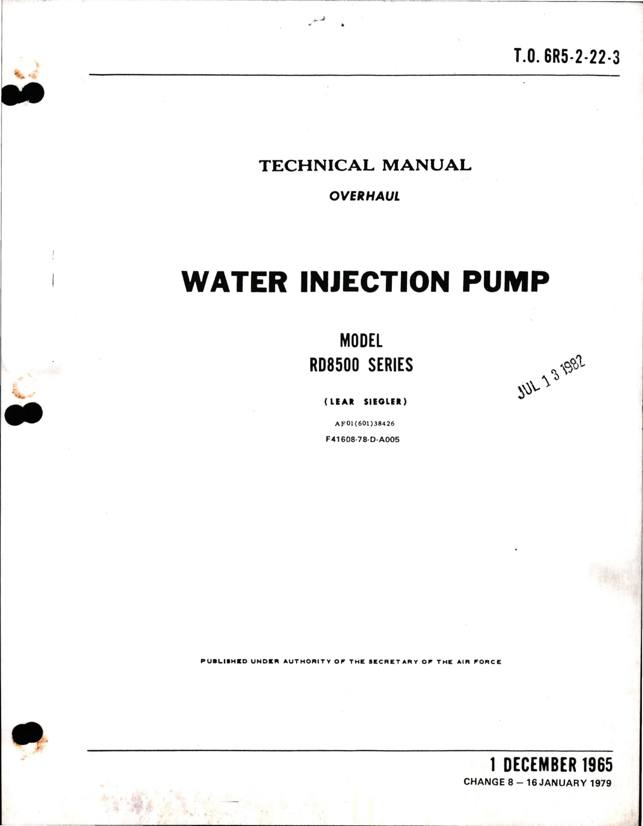 Sample page 1 from AirCorps Library document: Overhaul for Water Injection Pump - Model RD8500 Series