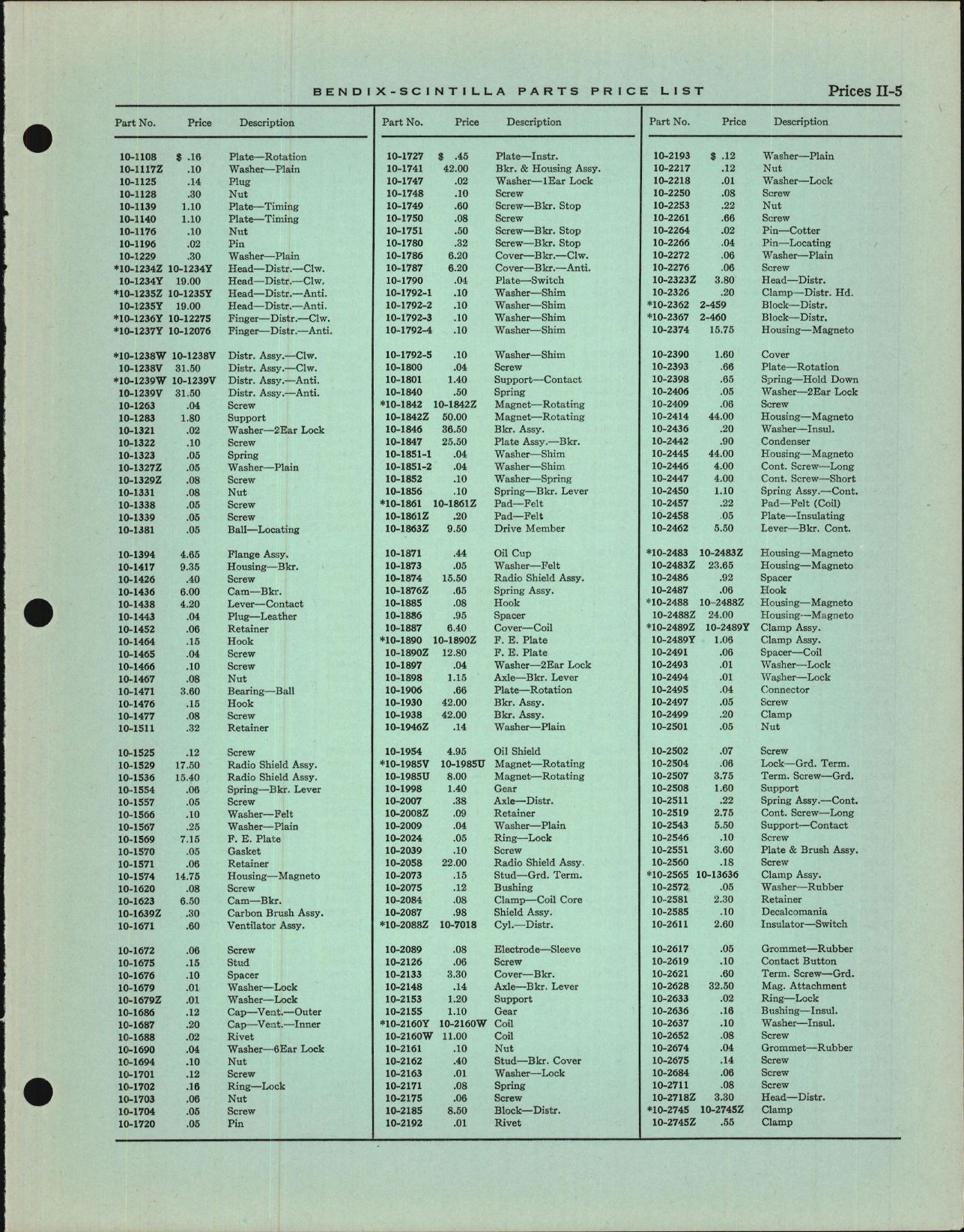 Sample page 5 from AirCorps Library document: Bendix-Scintilla Parts Price List