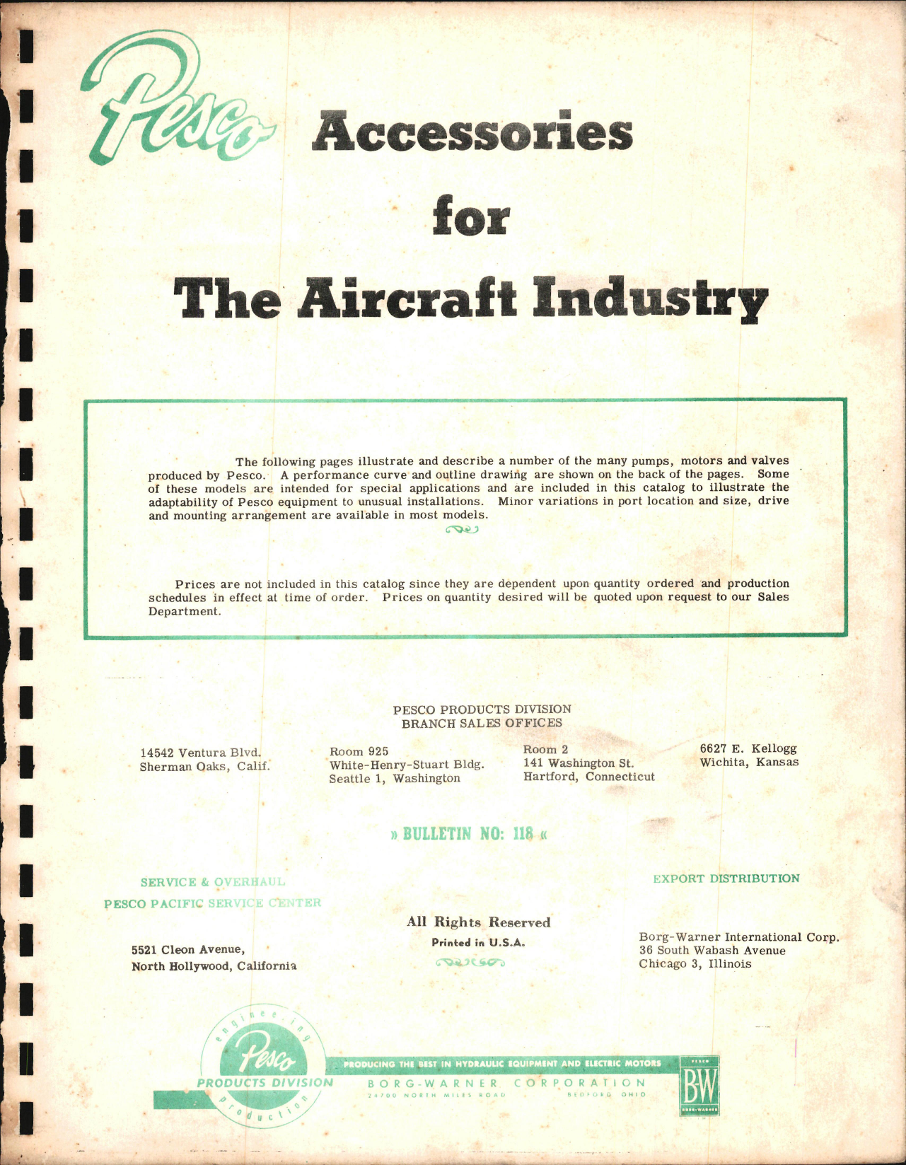 Sample page 1 from AirCorps Library document: Pesco Accessories for the Aircraft Industry