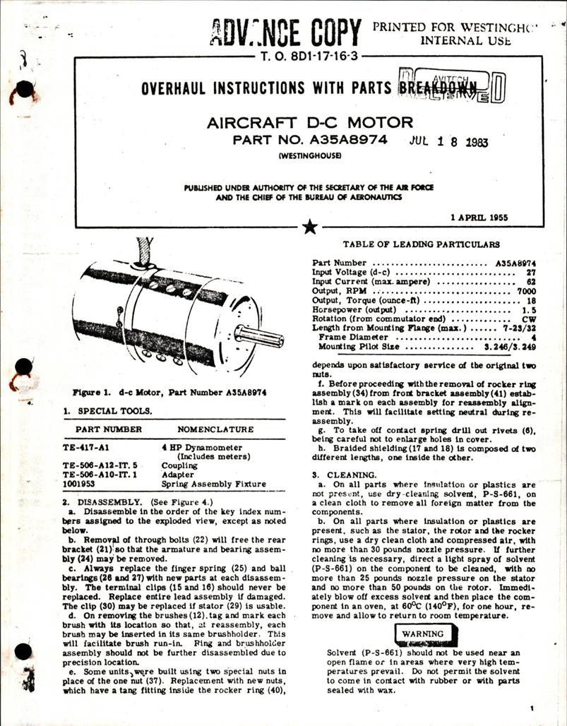 Overhaul Instructions with Parts Breakdown for DC Motor - Part A35A8974 ...