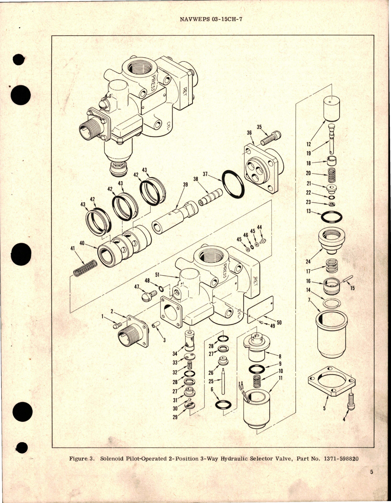 Sample page 5 from AirCorps Library document: Overhaul Instructions with Parts for Solenoid Pilot Operated 2 Position 3 Way Hydraulic Selector Valve - Part 1371-598820
