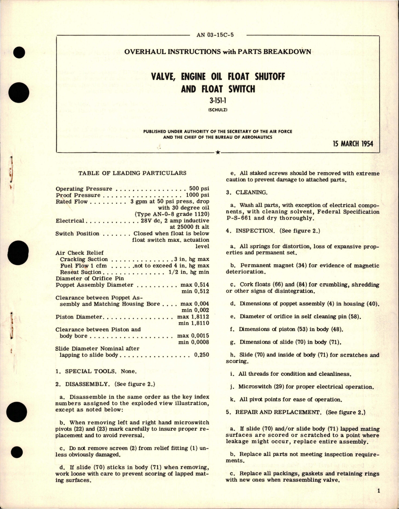 Sample page 1 from AirCorps Library document: Overhaul Instructions with Parts Breakdown for Engine Oil Float Shutoff and Float Switch - 3-151-1
