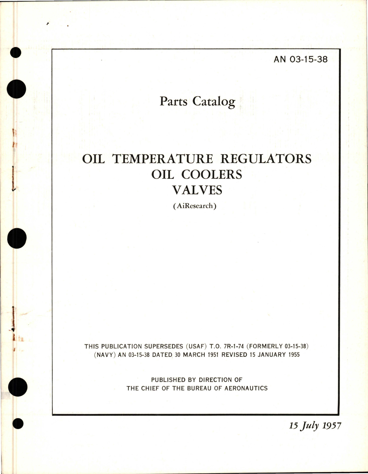 Sample page 1 from AirCorps Library document: Parts Catalog for Oil Temperature Regulators - Oil Coolers - Valves