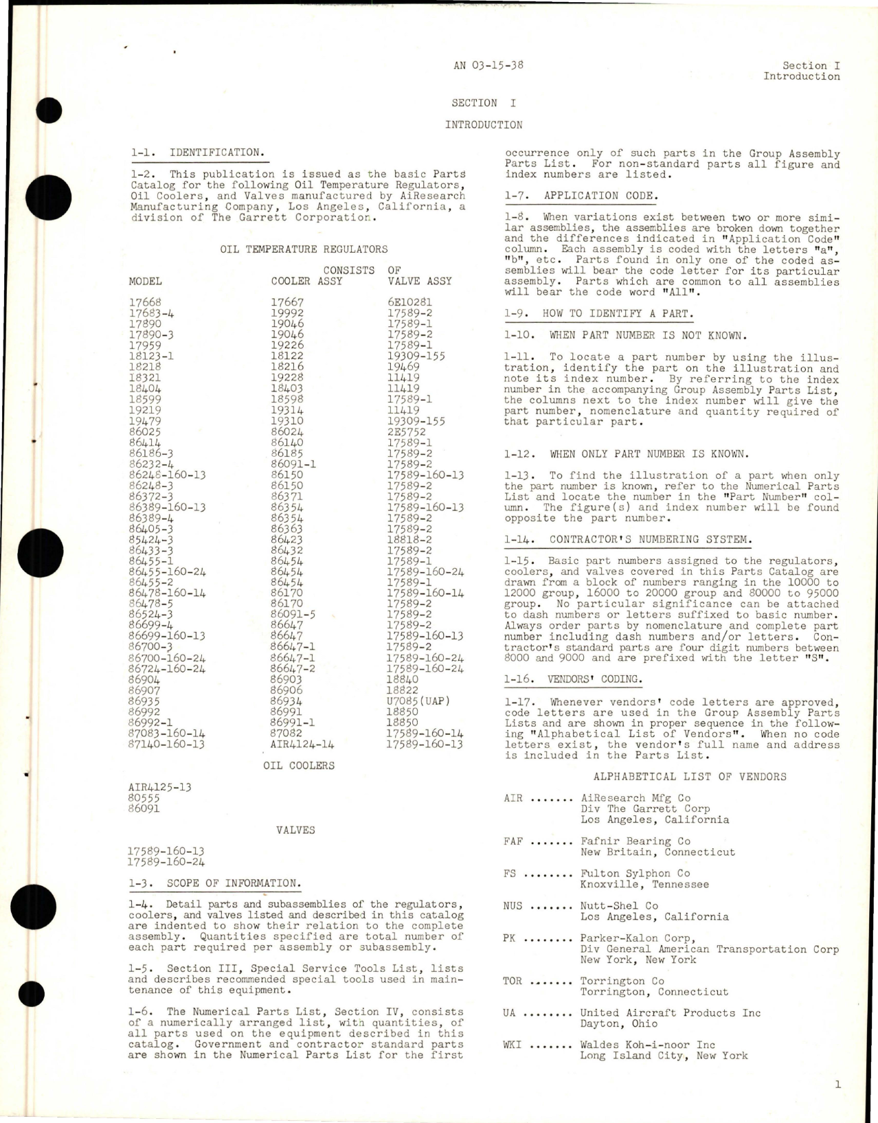 Sample page 5 from AirCorps Library document: Parts Catalog for Oil Temperature Regulators - Oil Coolers - Valves