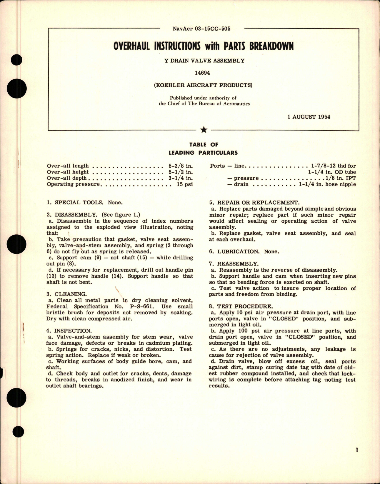 Sample page 1 from AirCorps Library document: Overhaul Instructions with Parts Breakdown for Y Drain Valve Assembly - Part 14694