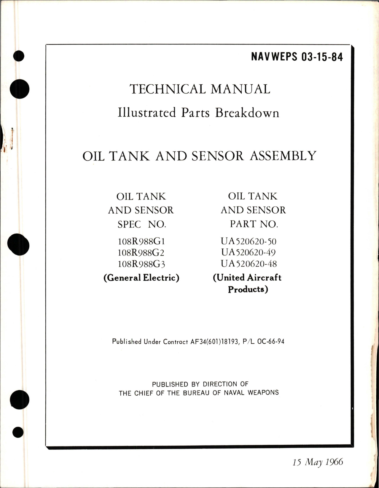 Sample page 1 from AirCorps Library document: Illustrated Parts Breakdown for Oil Tank and Sensor Assembly