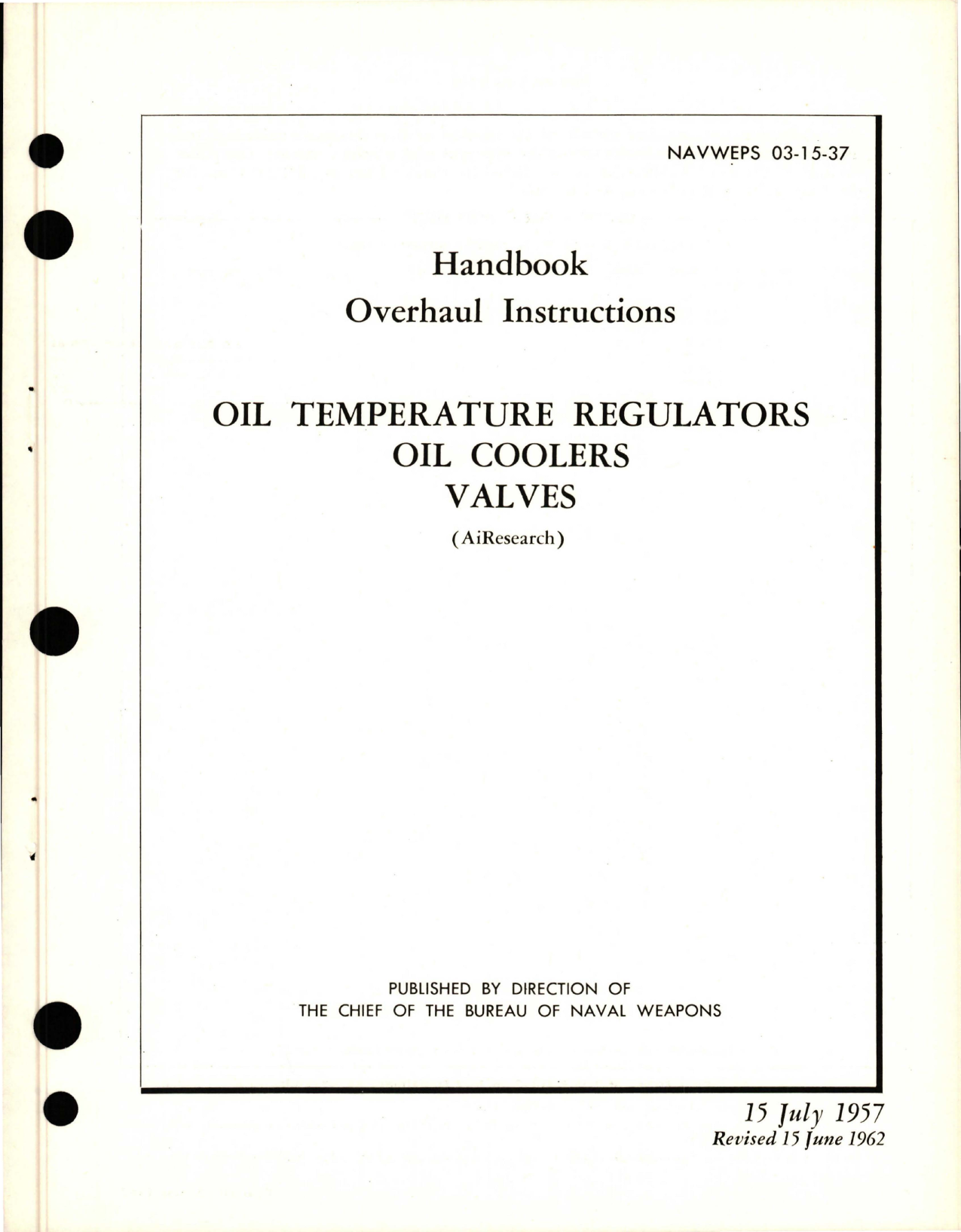 Sample page 1 from AirCorps Library document: Overhaul Instructions for Oil Temperature Regulators Oil Coolers Valves