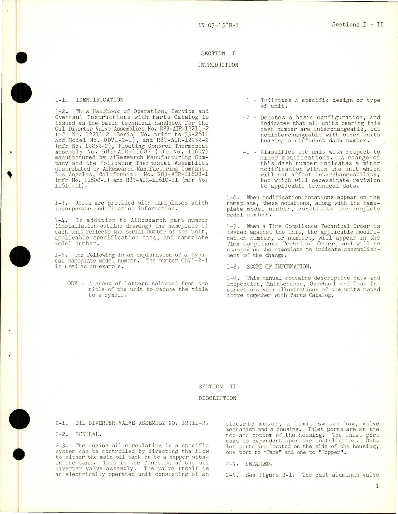 Sample page 9 from AirCorps Library document: Operation, Service, Overhaul Instructions for Oil Diverter Valve Assembly - Part 12211-2, 12252-2, Floating Control Thermostat Assembly - Part 11607, Thermostat Assembly - Parts 11608-1, 11610-11