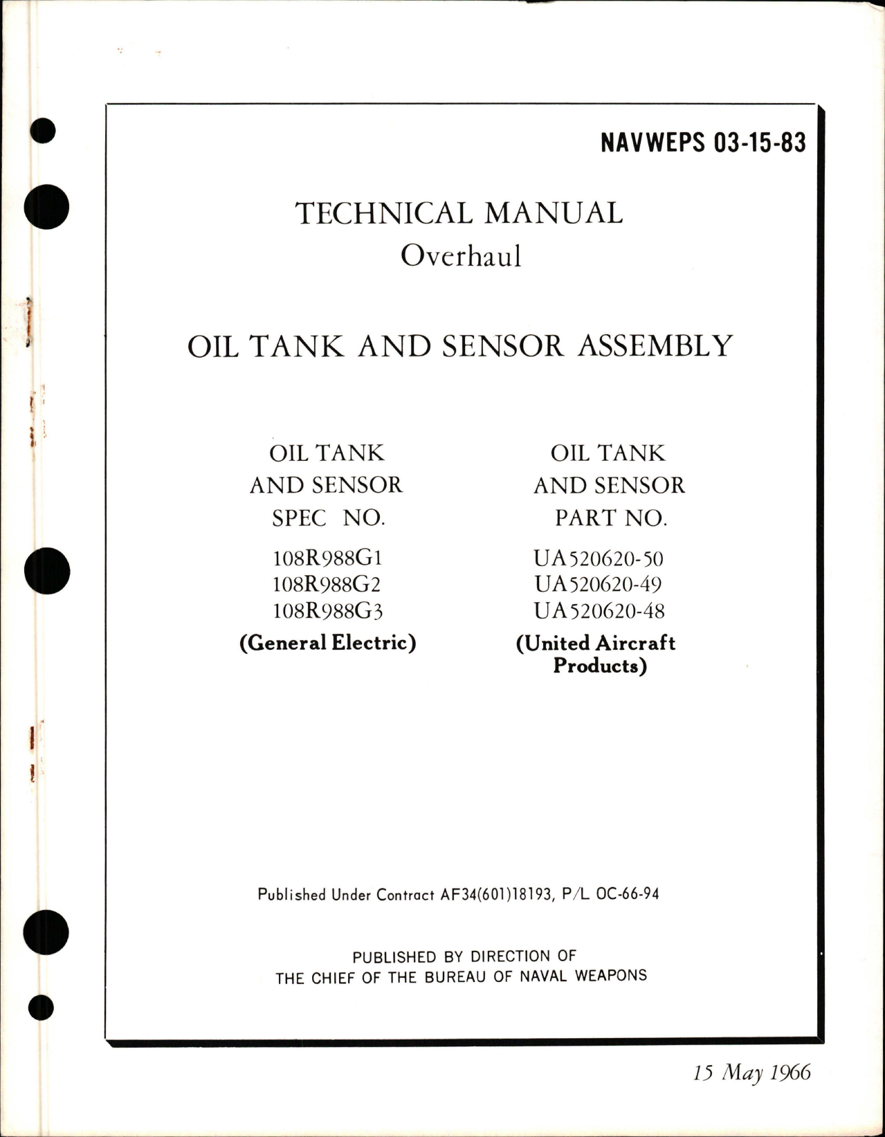 Sample page 1 from AirCorps Library document: Overhaul Instructions for Oil Tank and Sensor Assembly