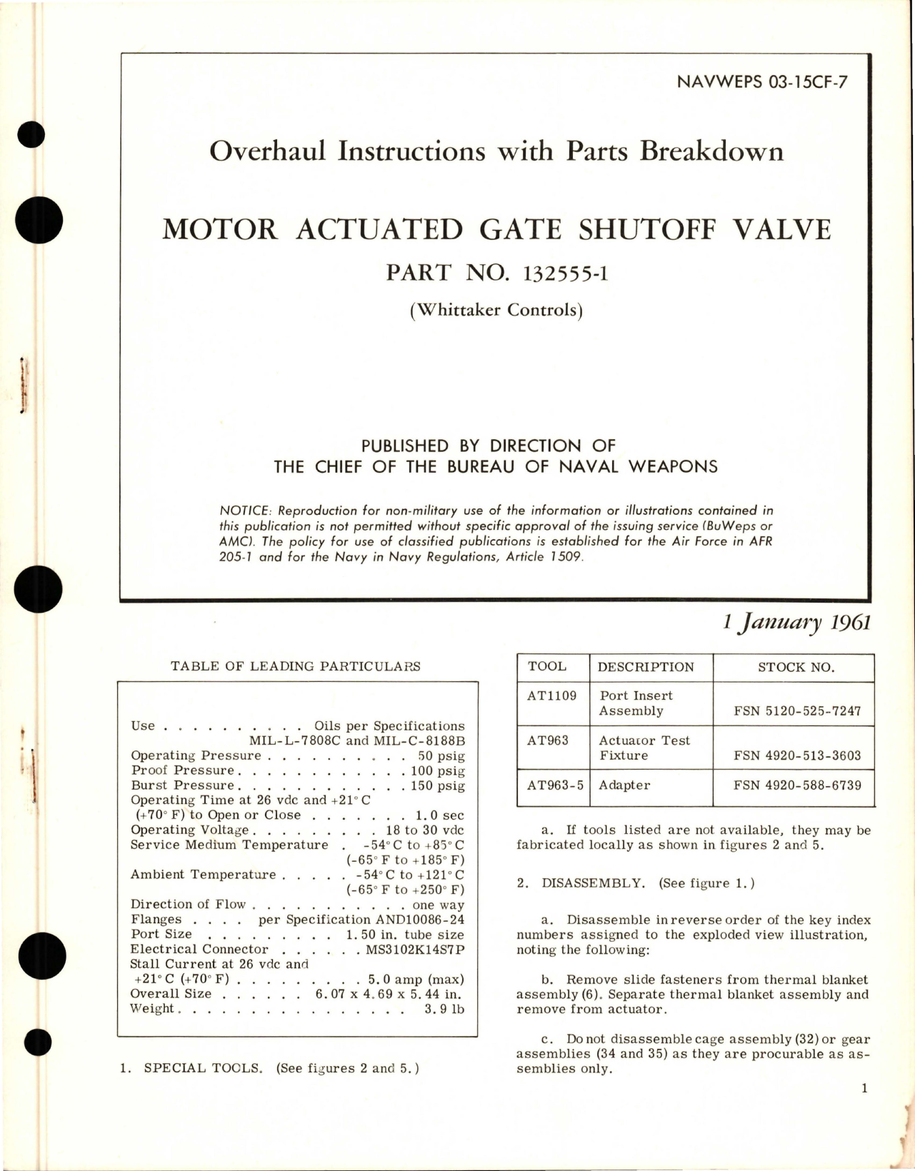 Sample page 1 from AirCorps Library document: Overhaul Instructions with Parts Breakdown for Motor Actuated Gate Shutoff Valve - Part 132555-1