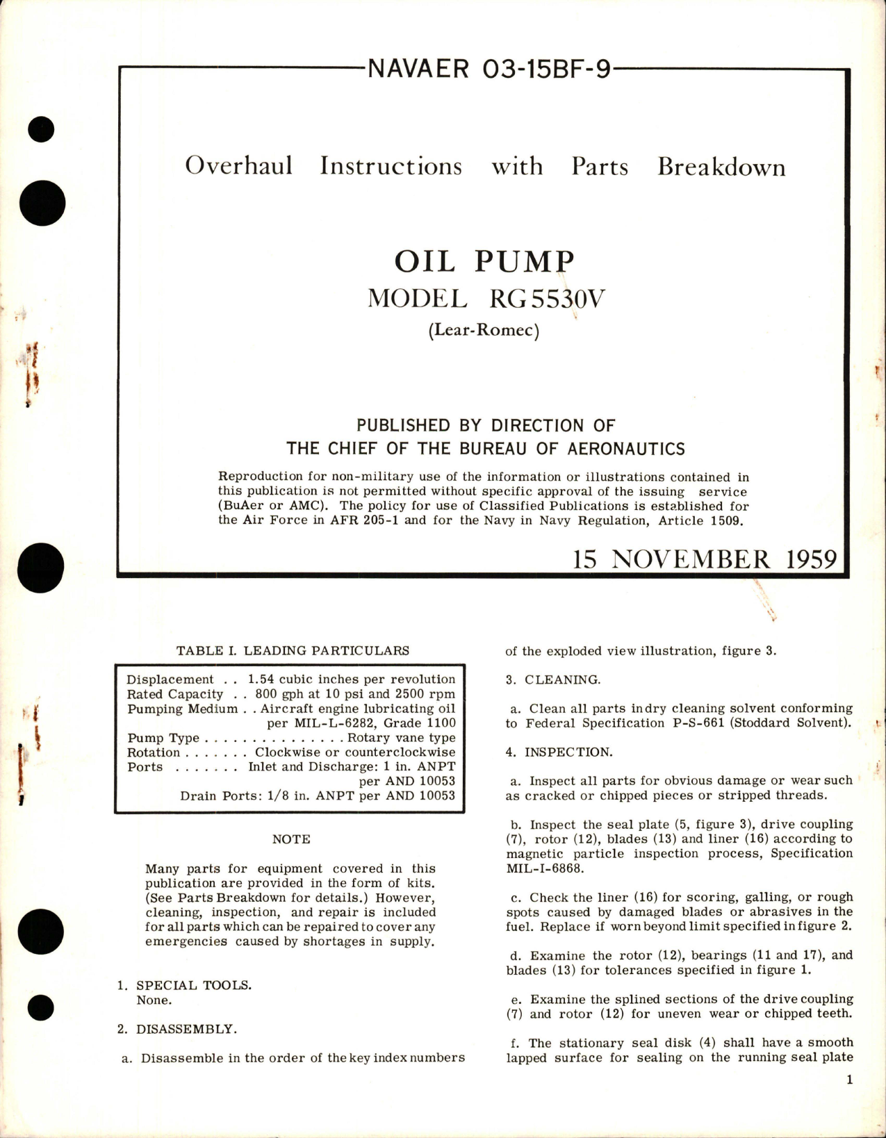 Sample page 1 from AirCorps Library document: Overhaul Instructions with Parts for Oil Pump - Model RG5530V