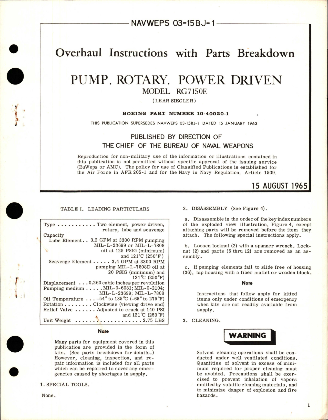 Sample page 1 from AirCorps Library document: Overhaul Instructions with Parts for Power Driven Rotary Pump - Model RG7150E