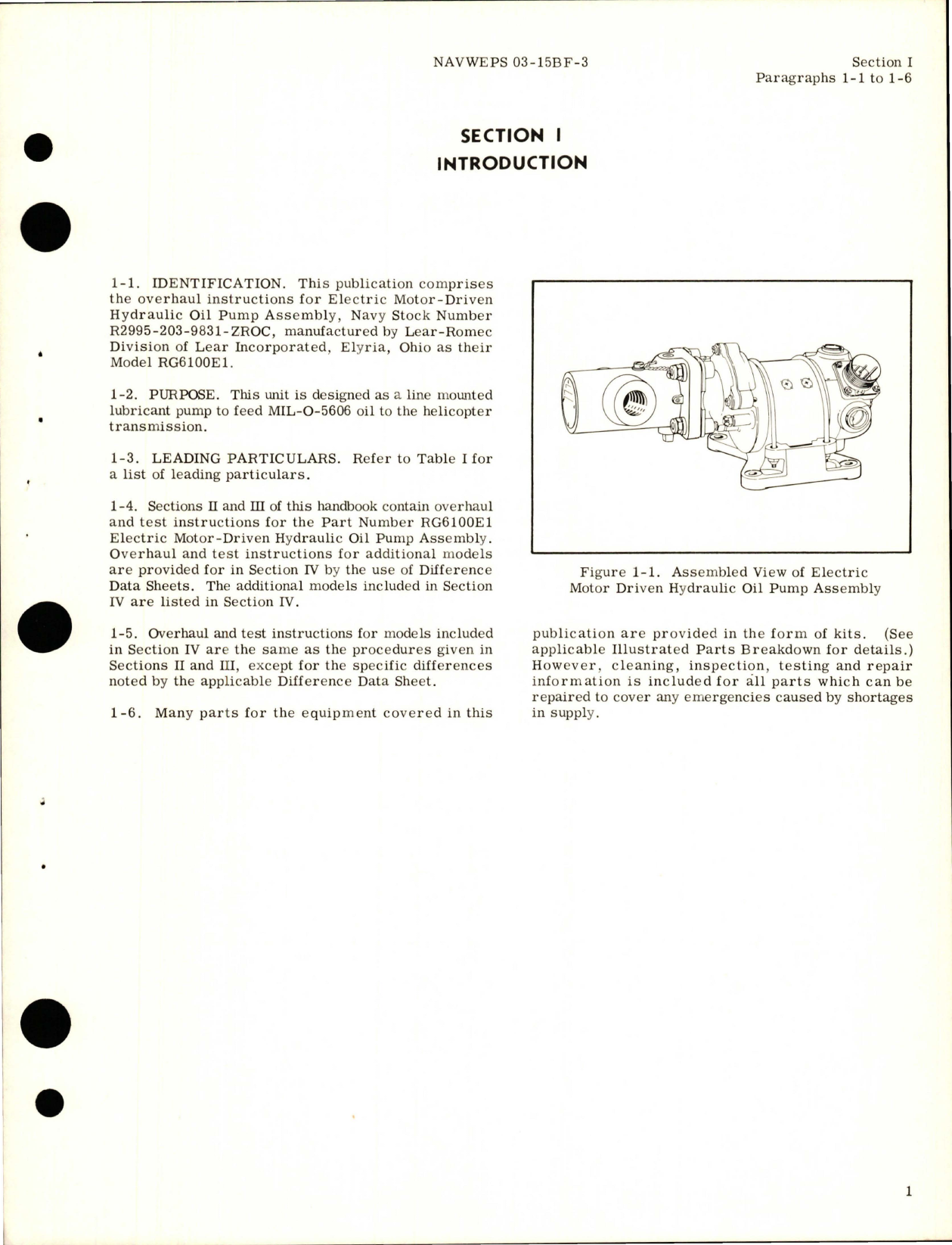 Sample page 5 from AirCorps Library document: Overhaul Instructions for Electric Motor Driven Hydraulic Oil Pump Assembly - Parts RG6100E1 and RG6100H