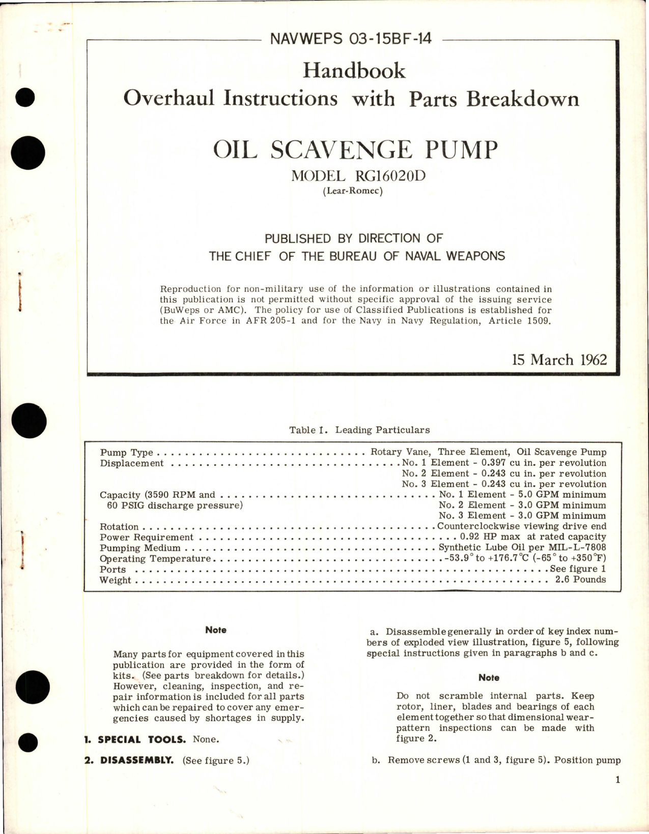 Sample page 1 from AirCorps Library document: Overhaul Instructions with Parts Breakdown for Oil Scavenge Pump - Model RG16020D