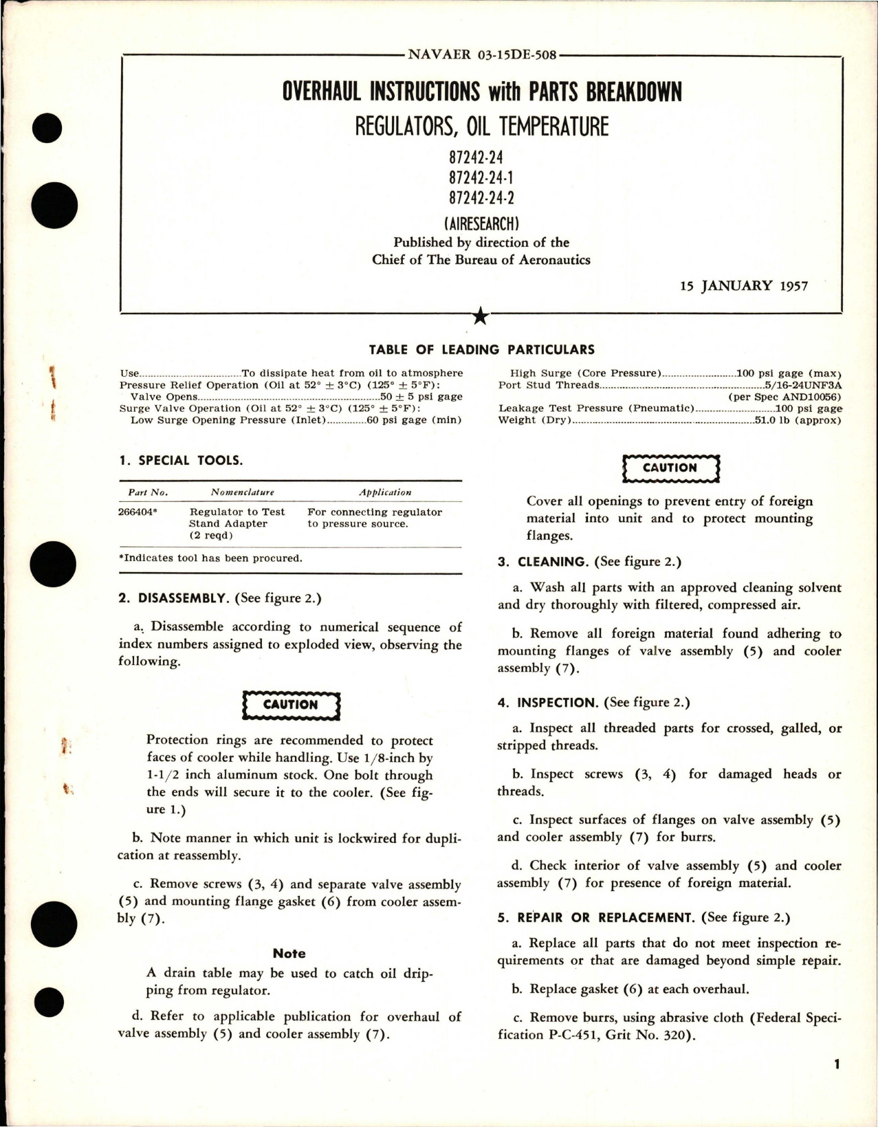 Sample page 1 from AirCorps Library document: Overhaul Instructions with Parts Breakdown for Oil Temperature Regulators - 87242-24, 87242-24-1, and 87242-24-2