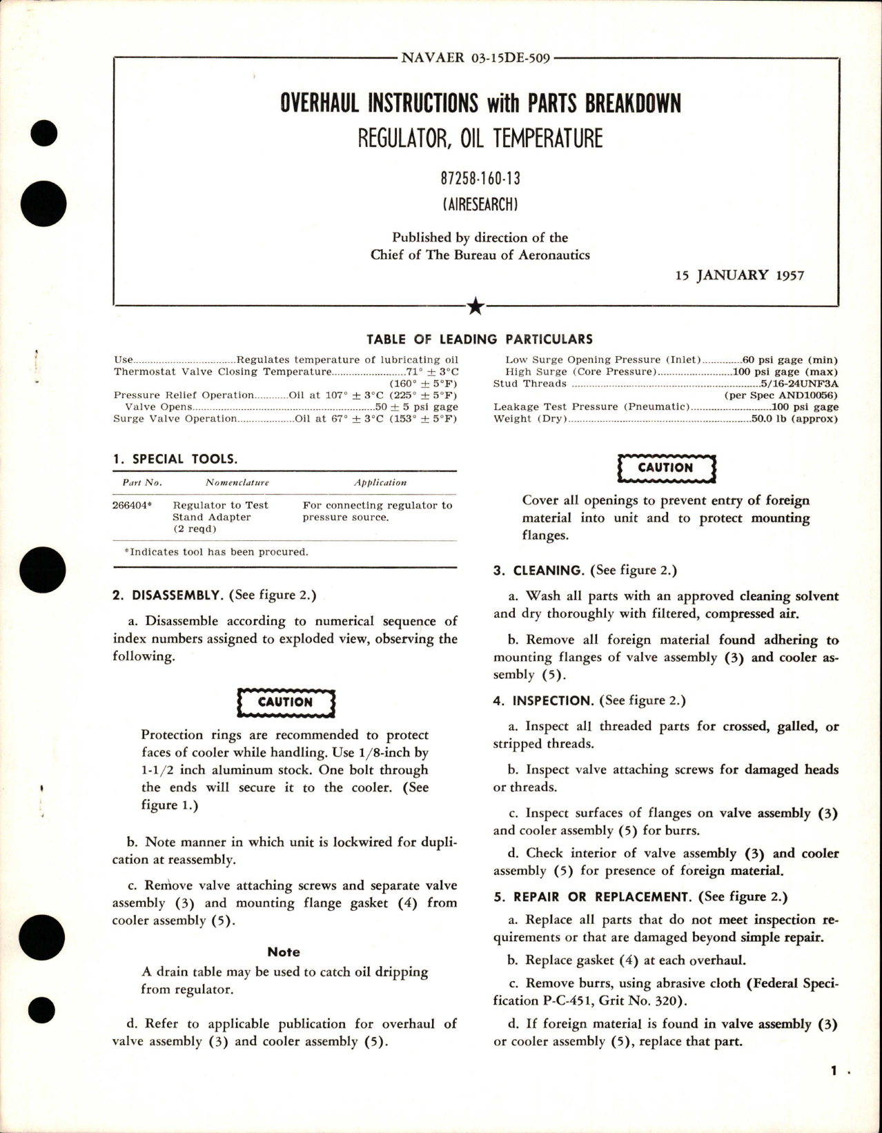 Sample page 1 from AirCorps Library document: Overhaul Instructions with Parts Breakdown for Oil Temperature Regulator - 87258-160-13