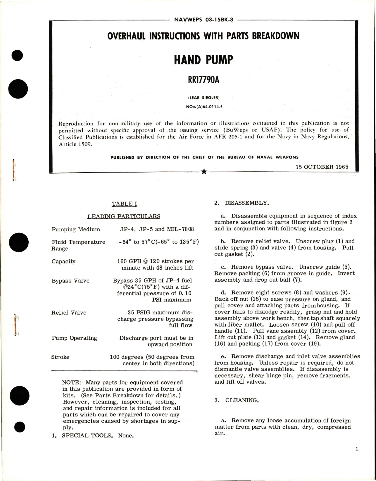 Sample page 1 from AirCorps Library document: Overhaul Instructions with Parts Breakdown for Hand Pump - RR17790A 