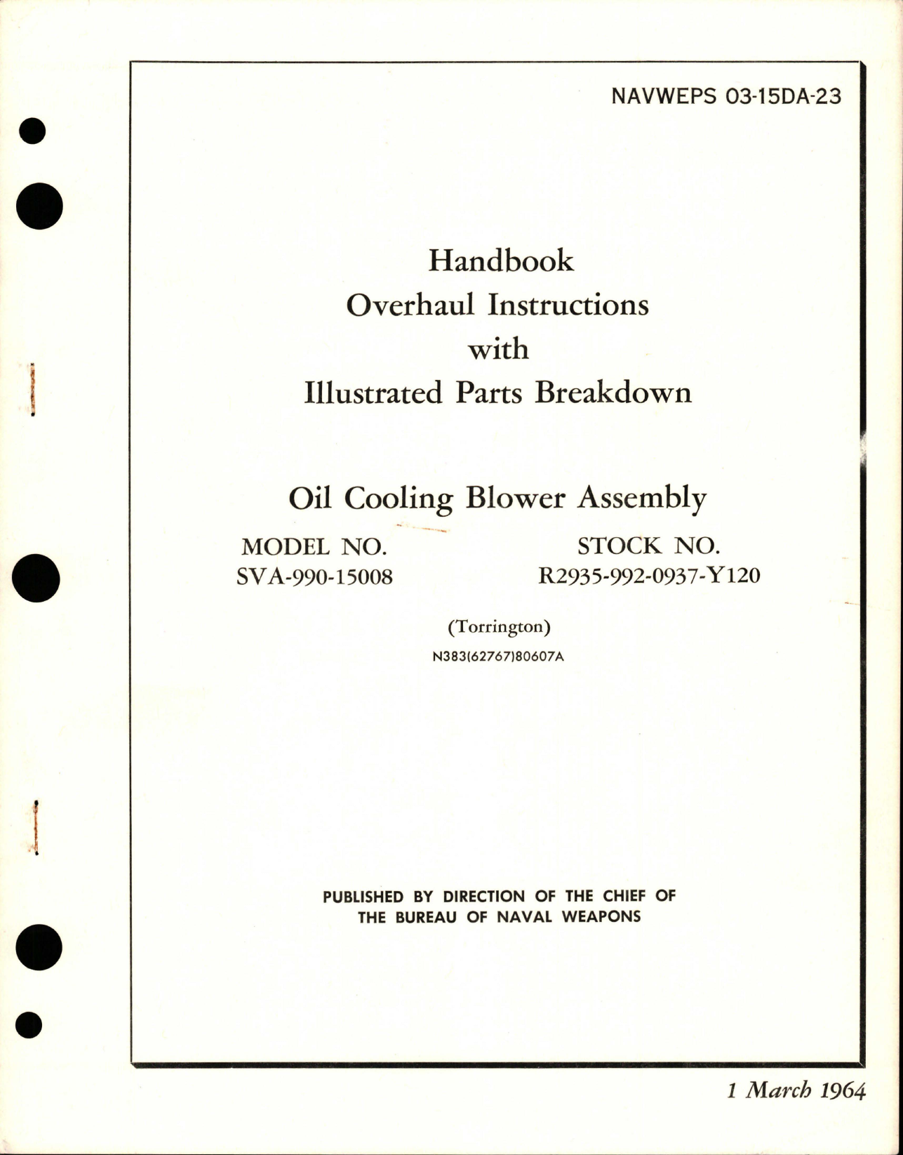 Sample page 1 from AirCorps Library document: Overhaul Instructions with Illustrated Parts Breakdown for Oil Cooling Blower Assembly - Model SVA-990-15008