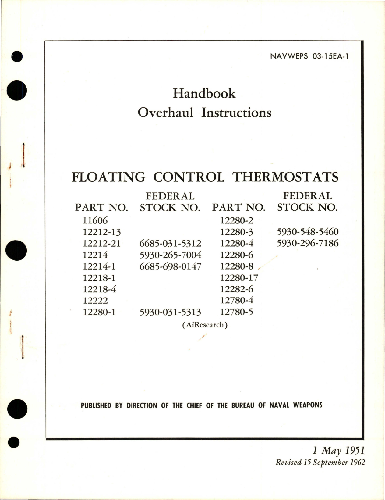 Sample page 1 from AirCorps Library document: Overhaul Instructions for Floating Control Thermostats