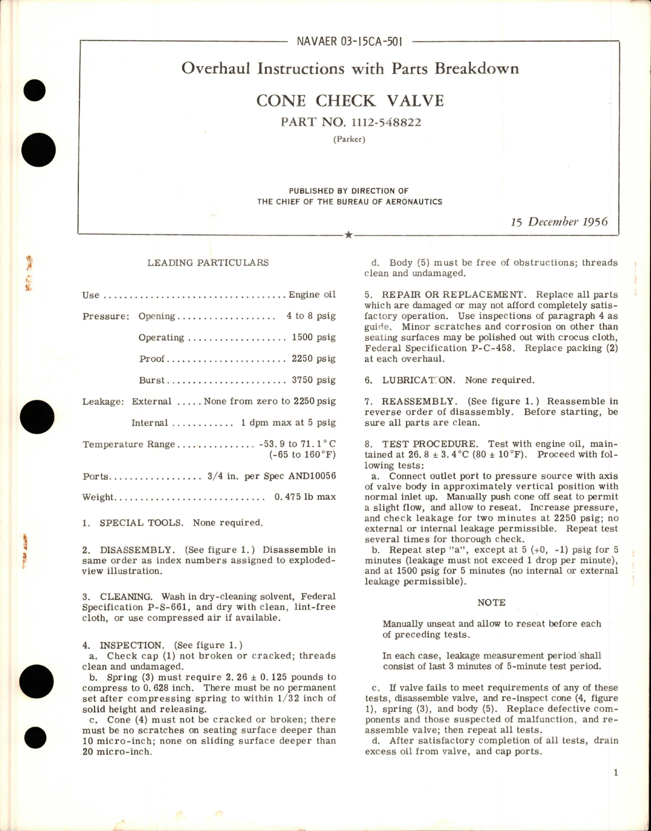 Sample page 1 from AirCorps Library document: Overhaul Instructions with Parts Breakdown for Cone Check Valve - Part 1112-548822