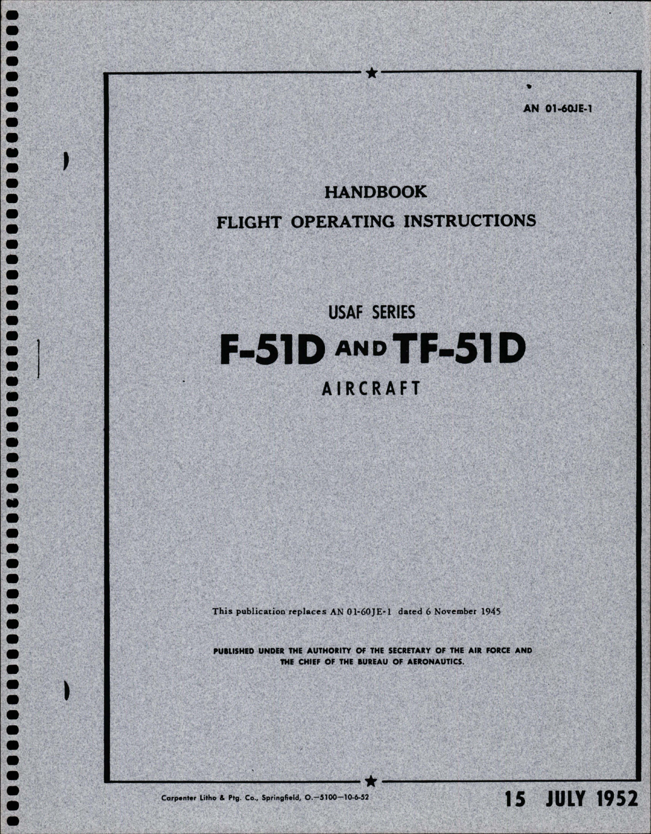 Sample page 1 from AirCorps Library document: Flight Operating Instructions for F-51D and TF-51D
