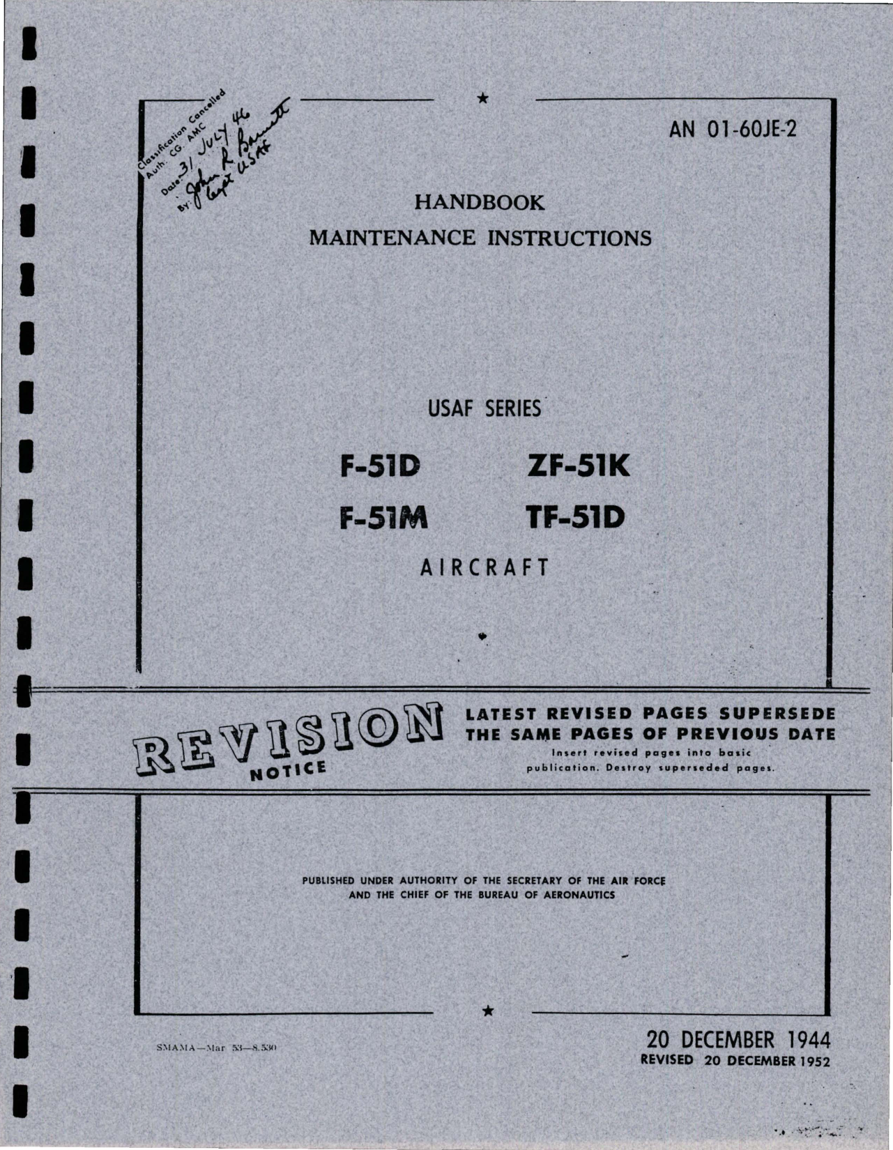 Sample page 1 from AirCorps Library document: Maintenance Instructions for F-51D, F-51M, ZF-51K, TF-51D