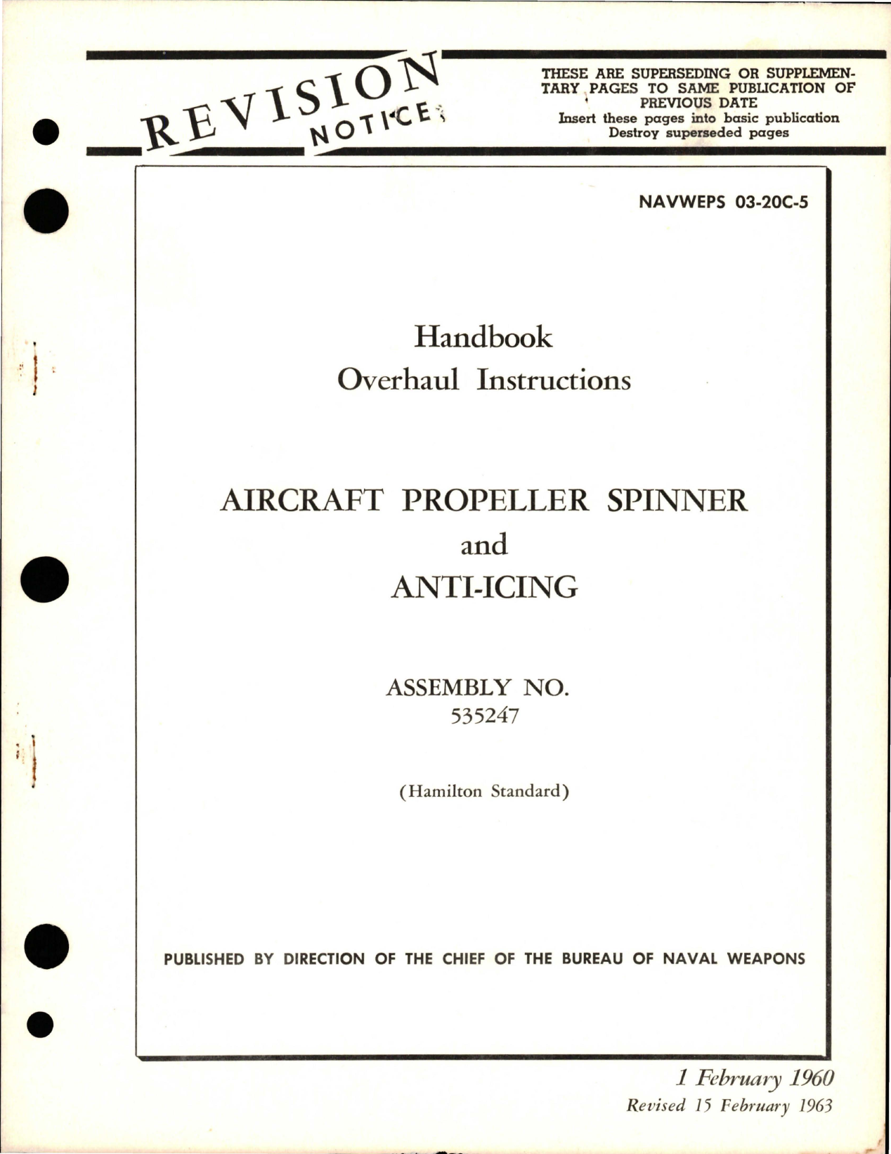 Sample page 1 from AirCorps Library document: Overhaul Instructions for Aircraft Propeller Spinner and Anti-Icing - Assembly 535247