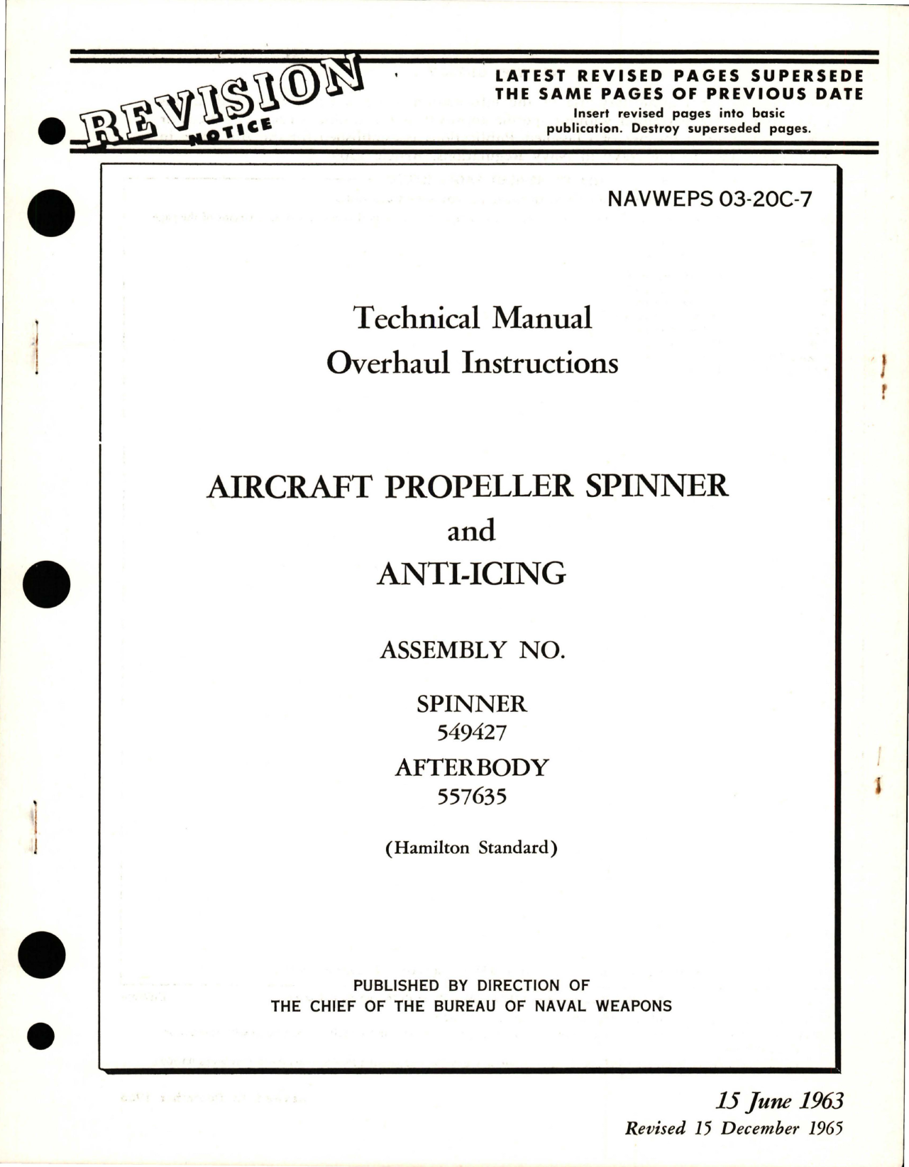 Sample page 1 from AirCorps Library document: Overhaul Instructions for Aircraft Propeller Spinner and Anti-Icing - Assembly No. Spinner 549427 and Afterbody 557635