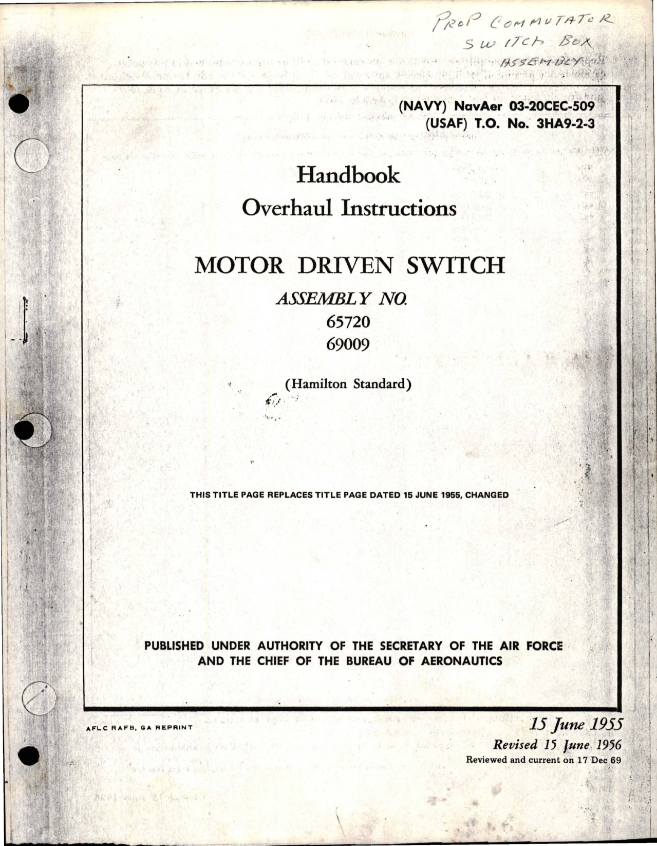 Sample page 1 from AirCorps Library document: Overhaul Instructions for Motor Driven Switch - Assembly No. 65720 and 69009