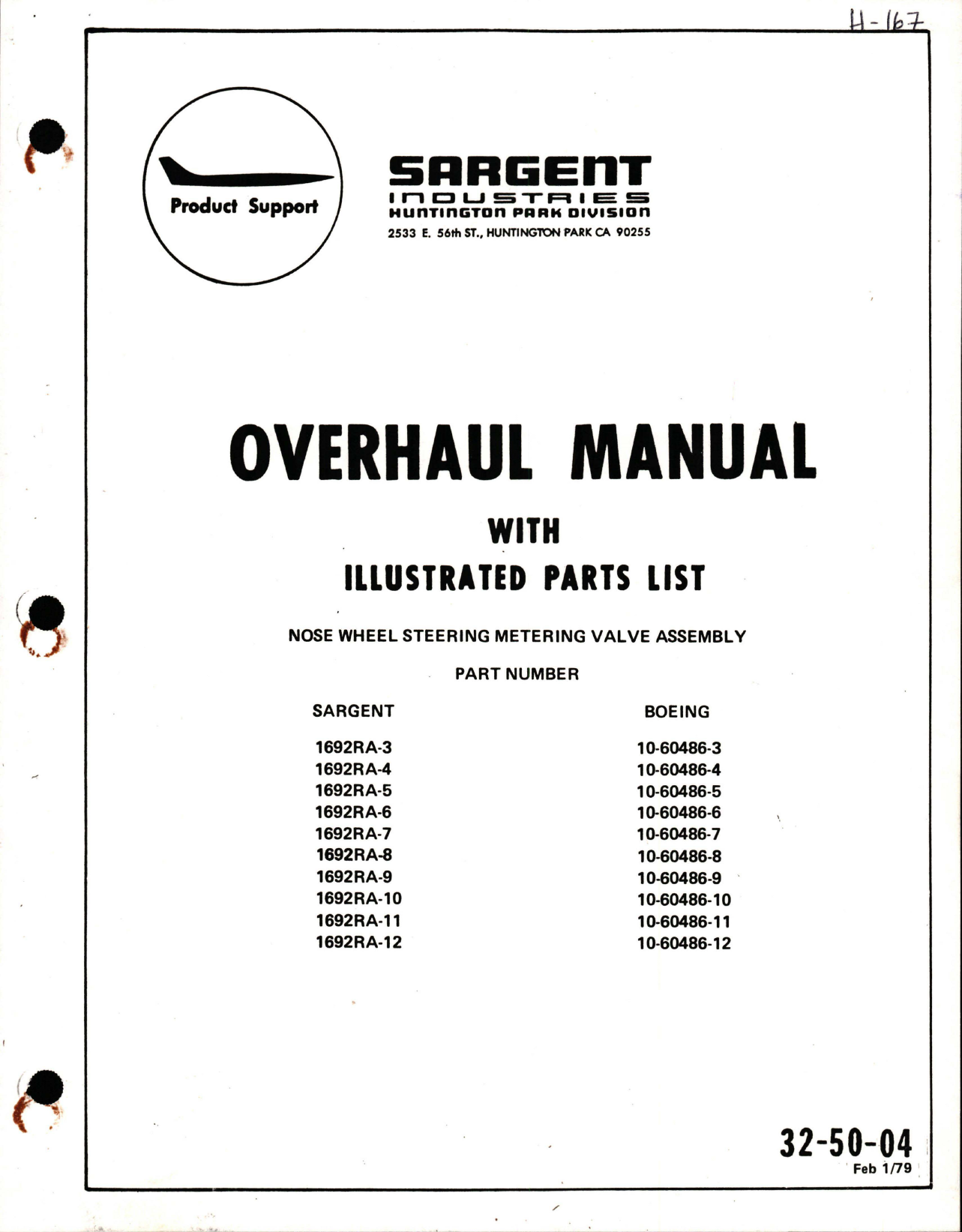 Sample page 1 from AirCorps Library document: Overhaul Manual with Illustrated Parts List for Nose Wheel Steering Metering Valve Assembl