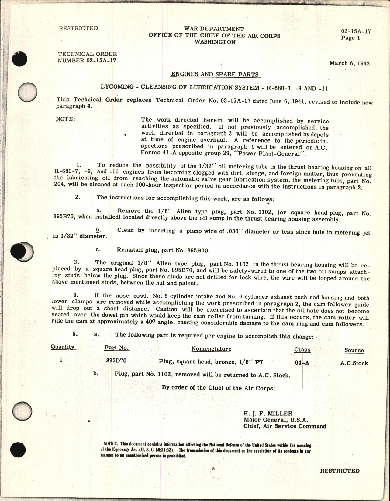 Sample page 1 from AirCorps Library document: Cleansing of Lubrication System for R-680-7, -9, and -11