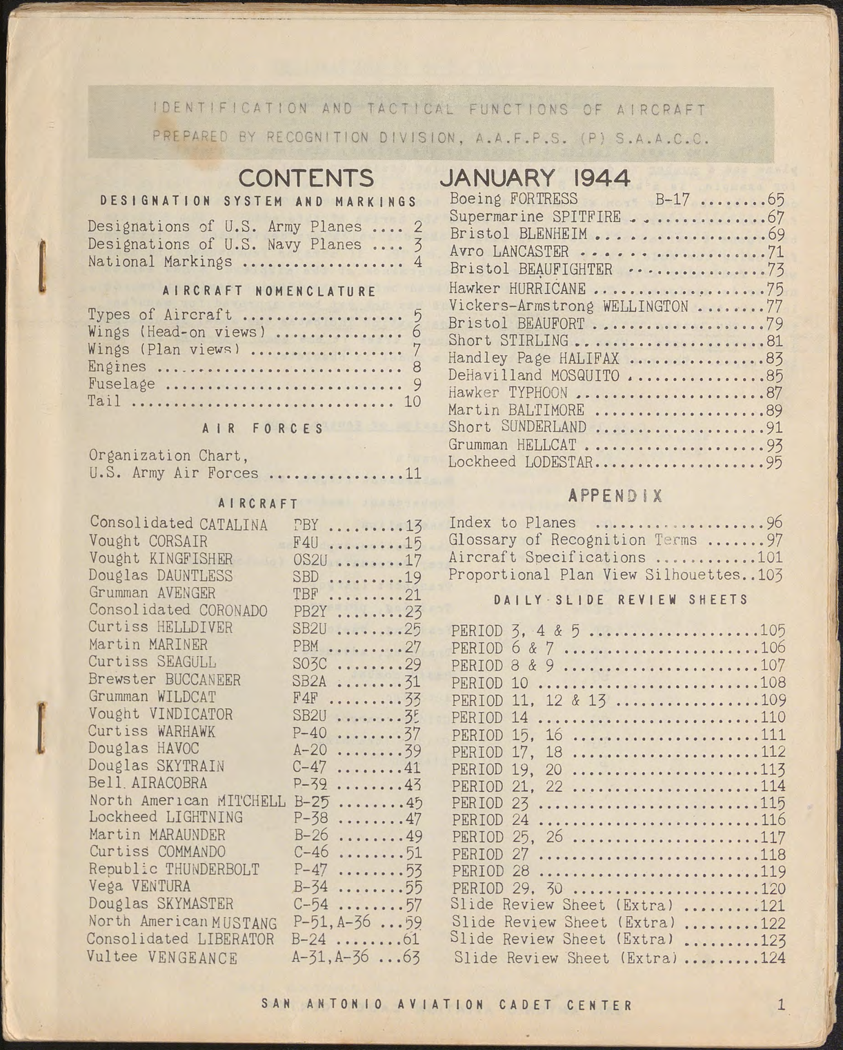 Sample page 1 from AirCorps Library document: Identification and Tactical Functions of Aircraft