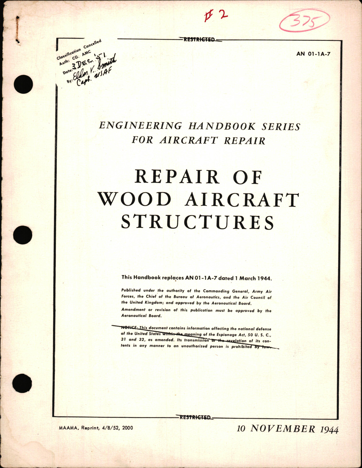 Sample page 1 from AirCorps Library document: Repair of Wood Aircraft Structures